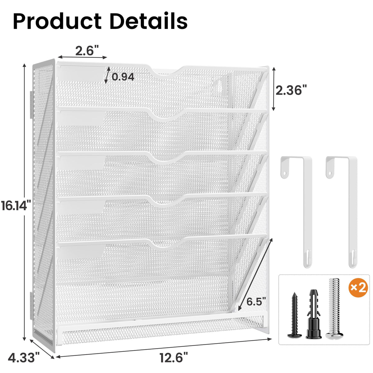 Kinkota Hanging Wall File Organizer 6-Tier Wall Mount Mail Organizer
