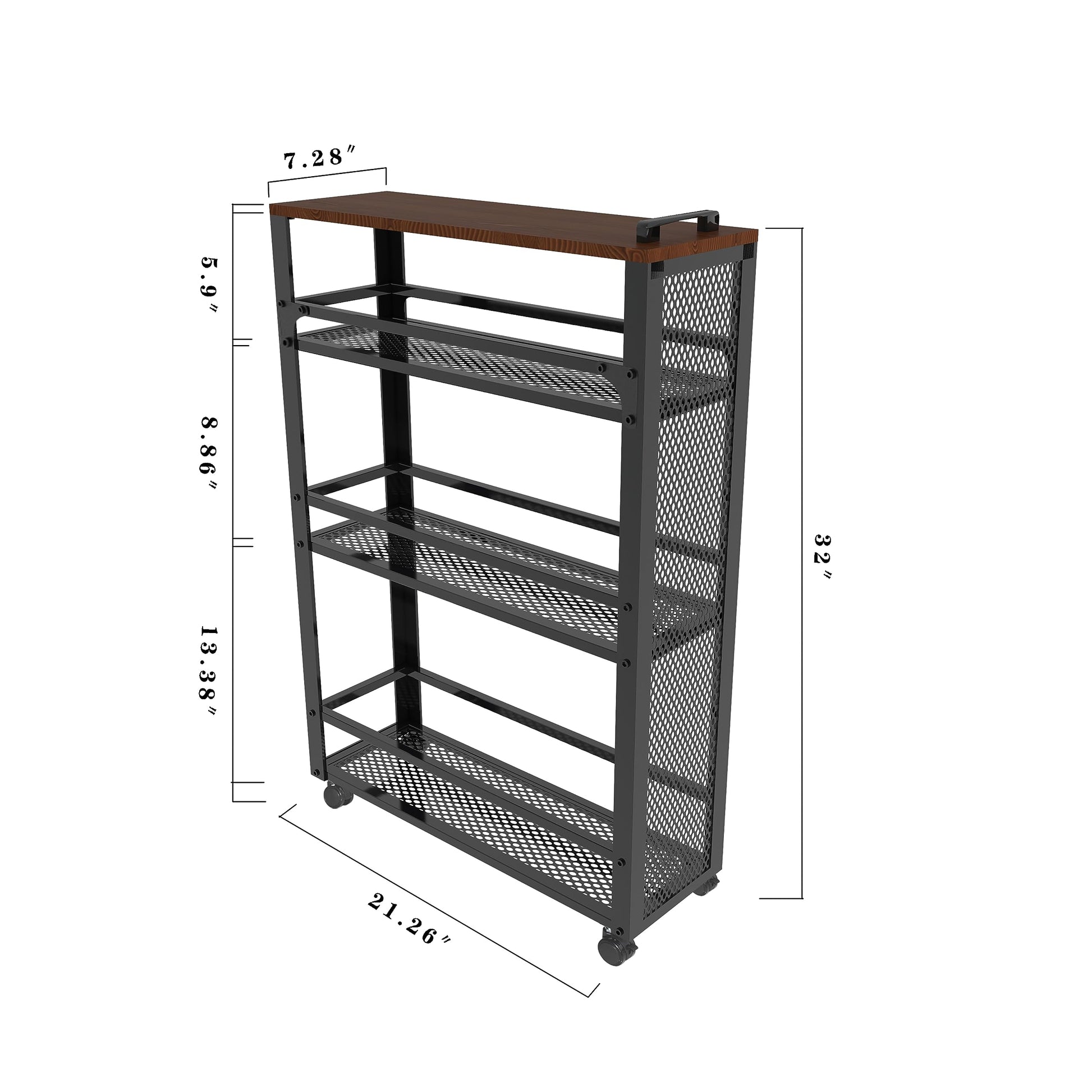 fusehome 3-Tier Rolling Cart Slim - Black Laundry Bathroom Kitchen