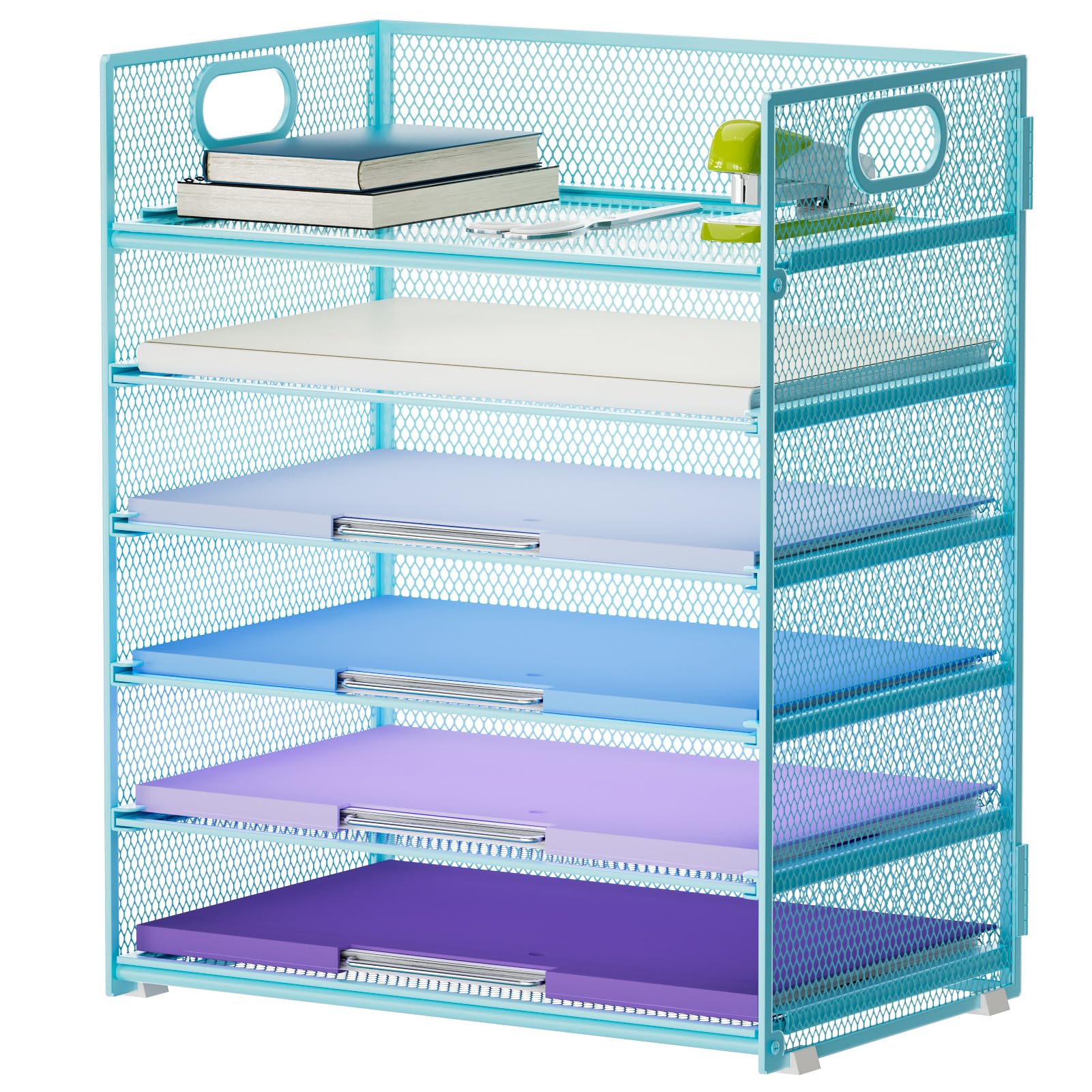 Marbrasse 6 Tier Paper Organizer Letter Tray - Mesh Desk File Organizer with Handle, Paper Sorter