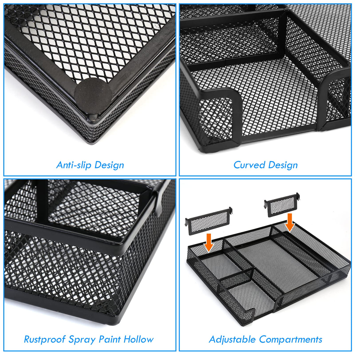 EsOfficce Desk Drawer Organizer Tray with Adjustable Compartments, 6 Grid Metal Mesh Drawer