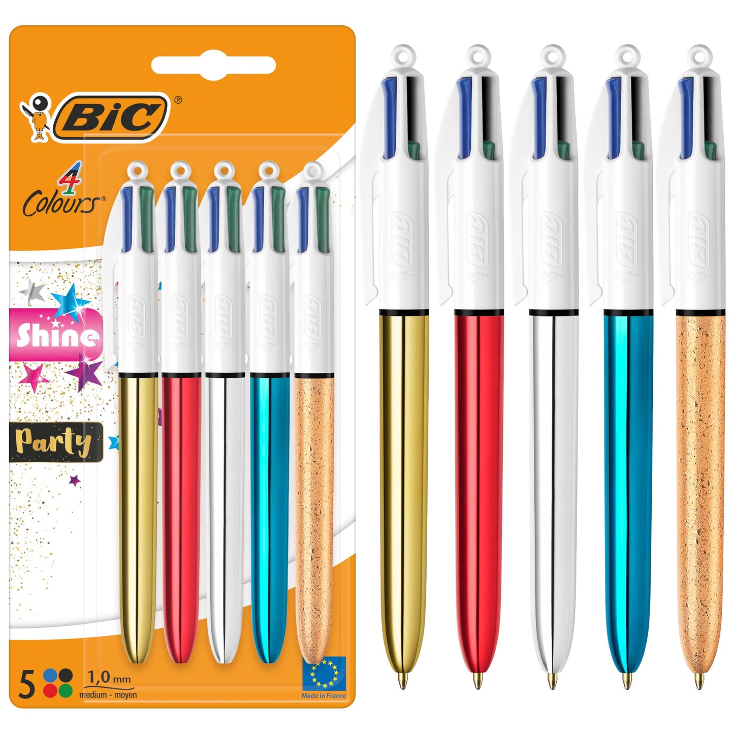 BIC 4 Colours Shine and Party Retractable Ball Pens Medium Point (1.00 mm) in Metallic Silver