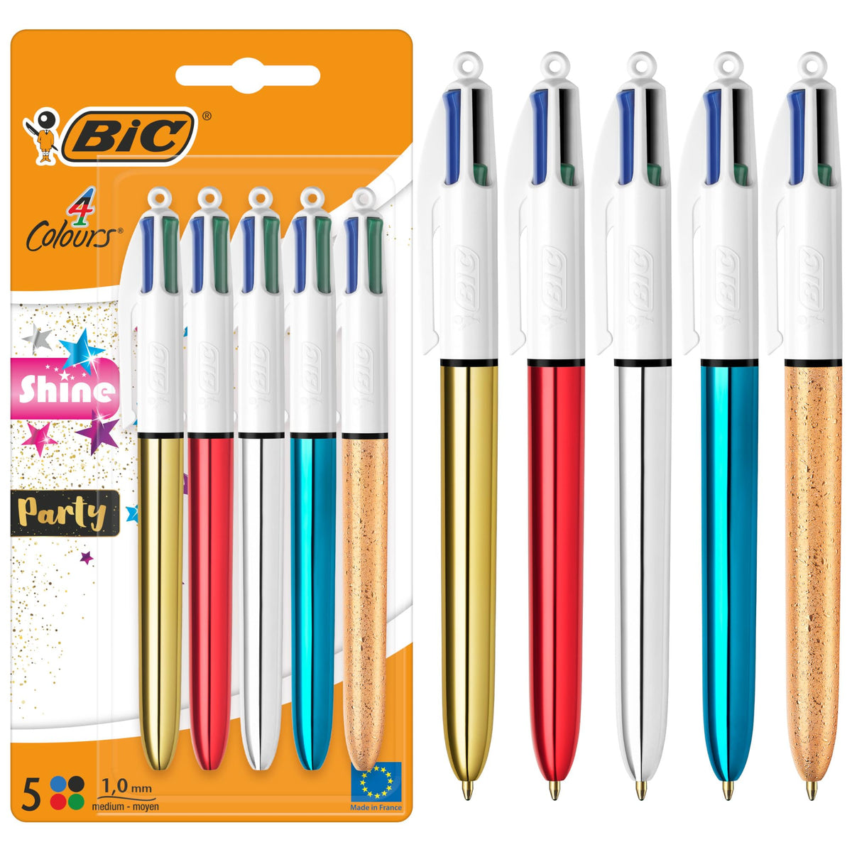 BIC 4 Colours Shine and Party Retractable Ball Pens Medium Point (1.00 mm) in Metallic Silver