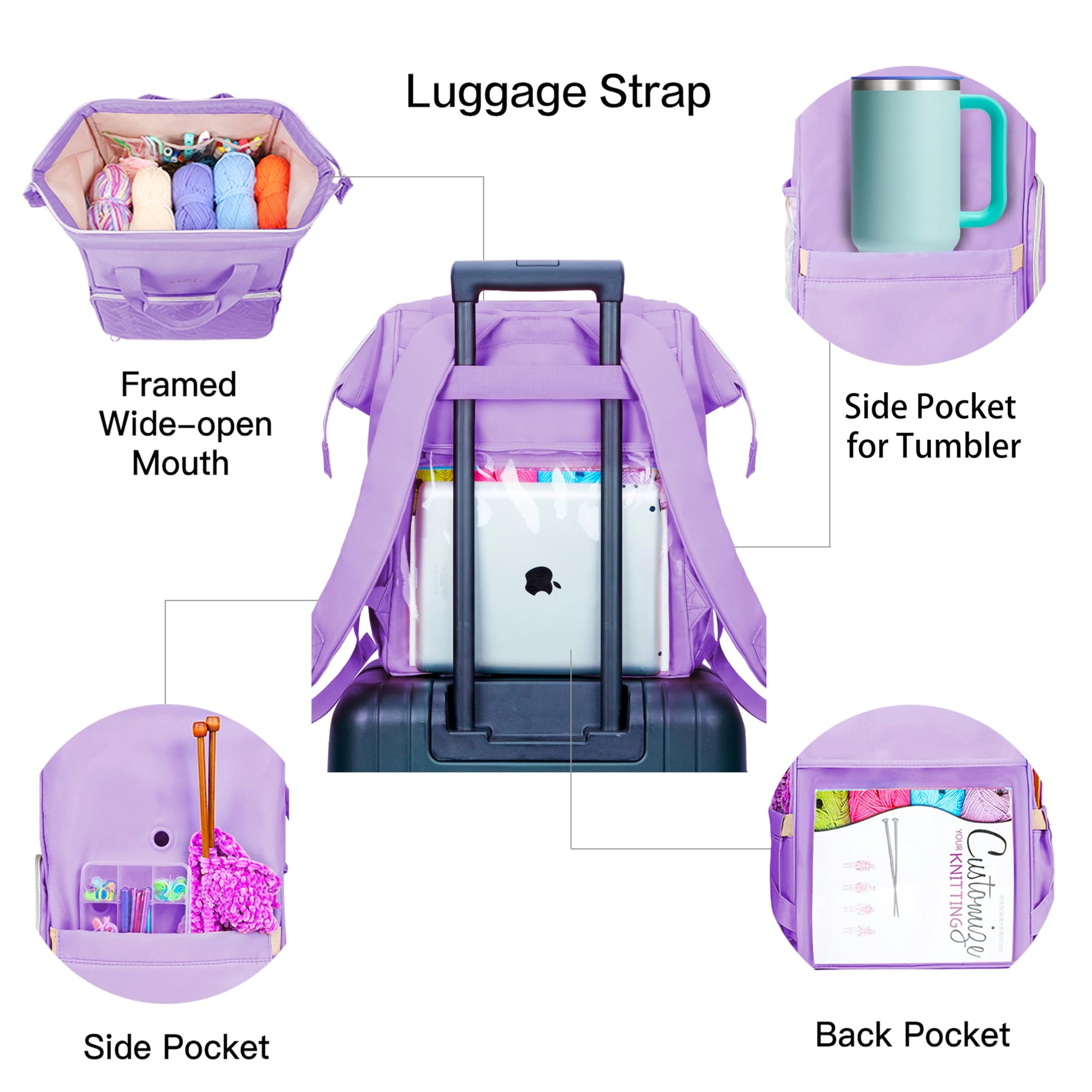 Leudes Crochet Bag Backpack for Yarn Storage Tote Travel Large Knitting Bag