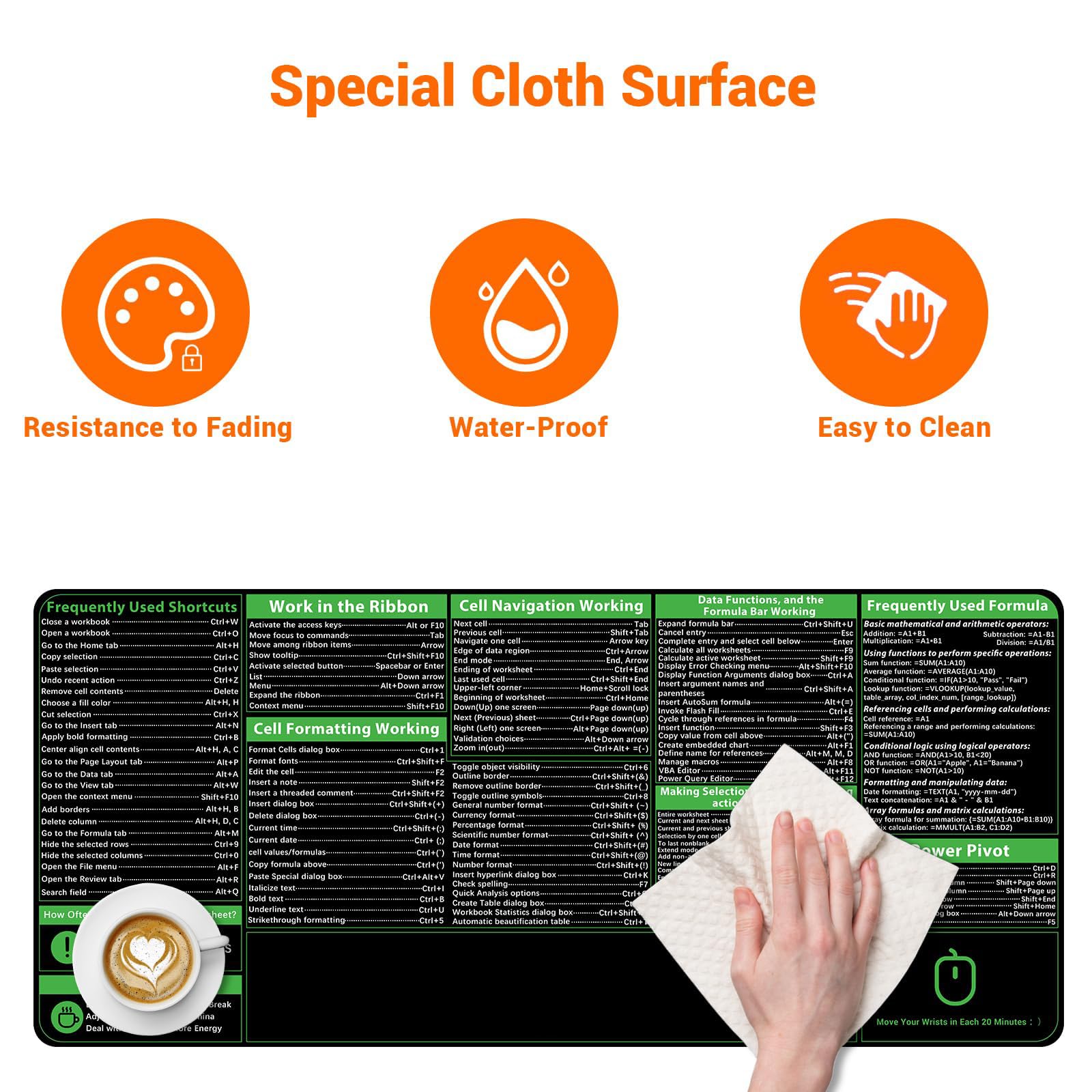 ProbTis Excel Cheat Sheet Desk Pad, Upgraded Pro Version, Excel Shortcuts Mousepad Stitched Edges
