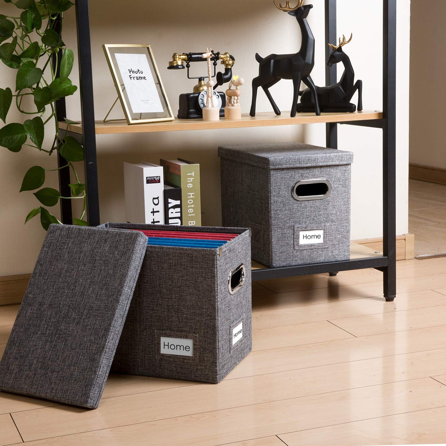 PRANDOM File Organizer Box - Set of 1 Collapsible Decorative Linen Filing Storage Hanging File