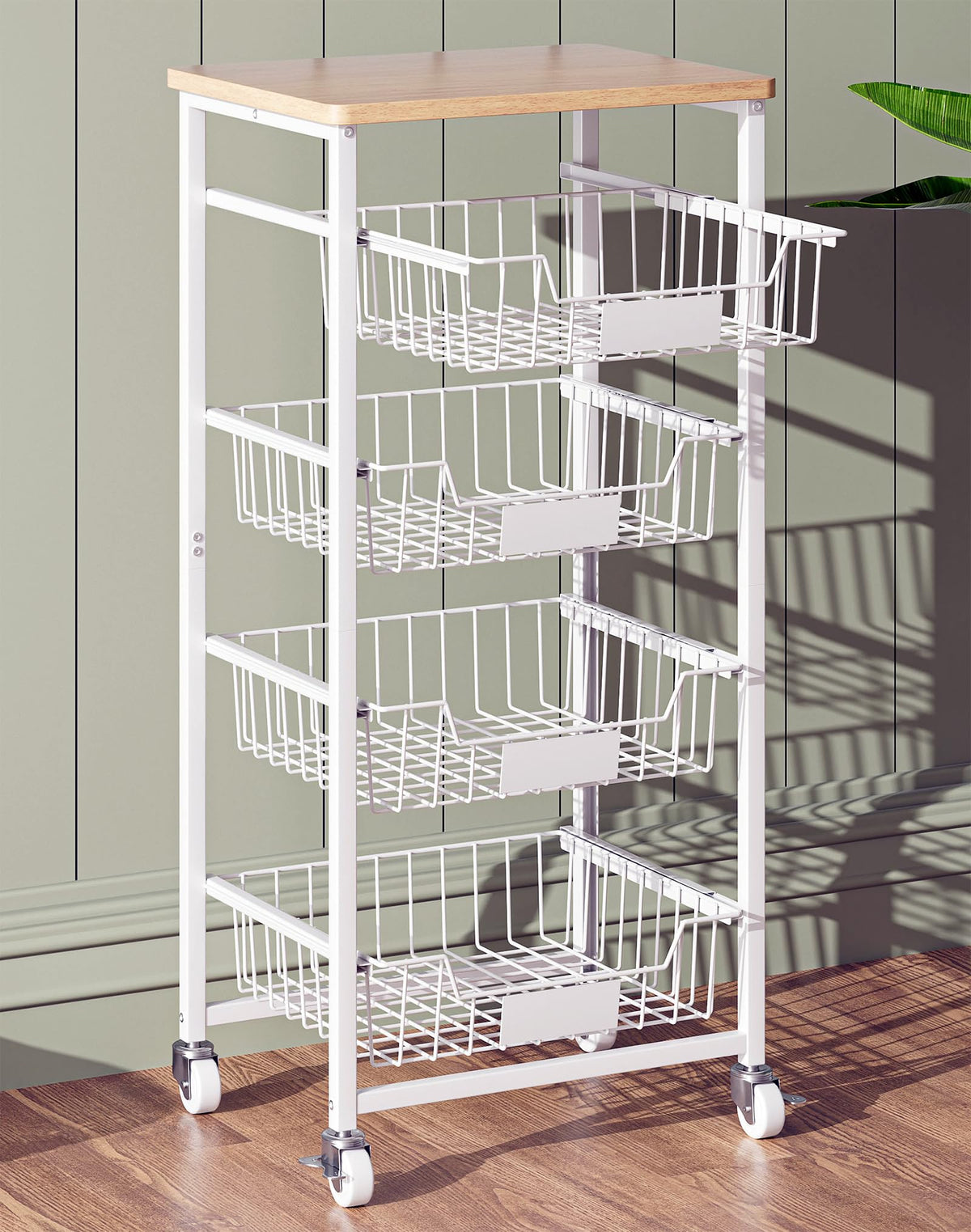 OKZEST 5-Tier Kitchen Storage Cart with 4 Upgraded Drawer Basket & Wood Top