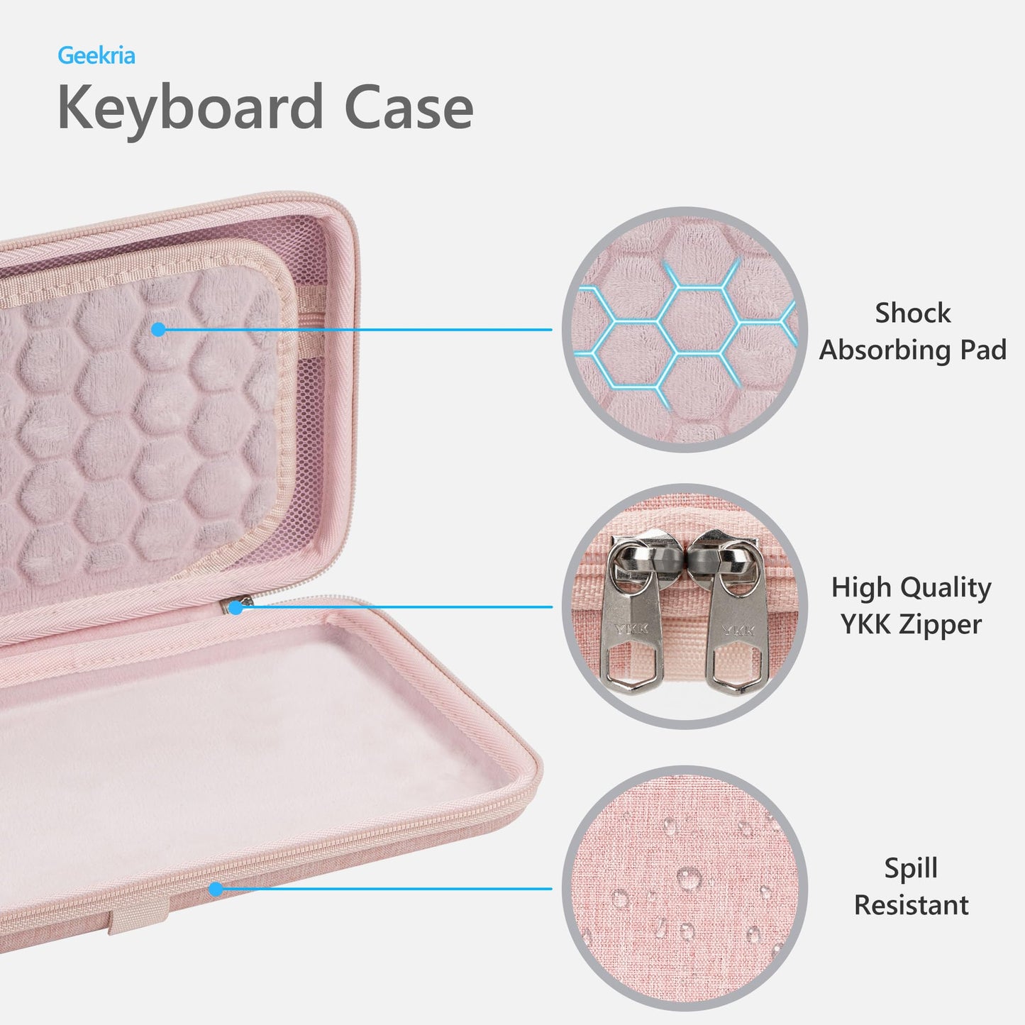 GEEKRIA Keyboard Hard Shell Case, Compatible with Logitech MX Keys Mini, Travel Carrying Bag (Pink)