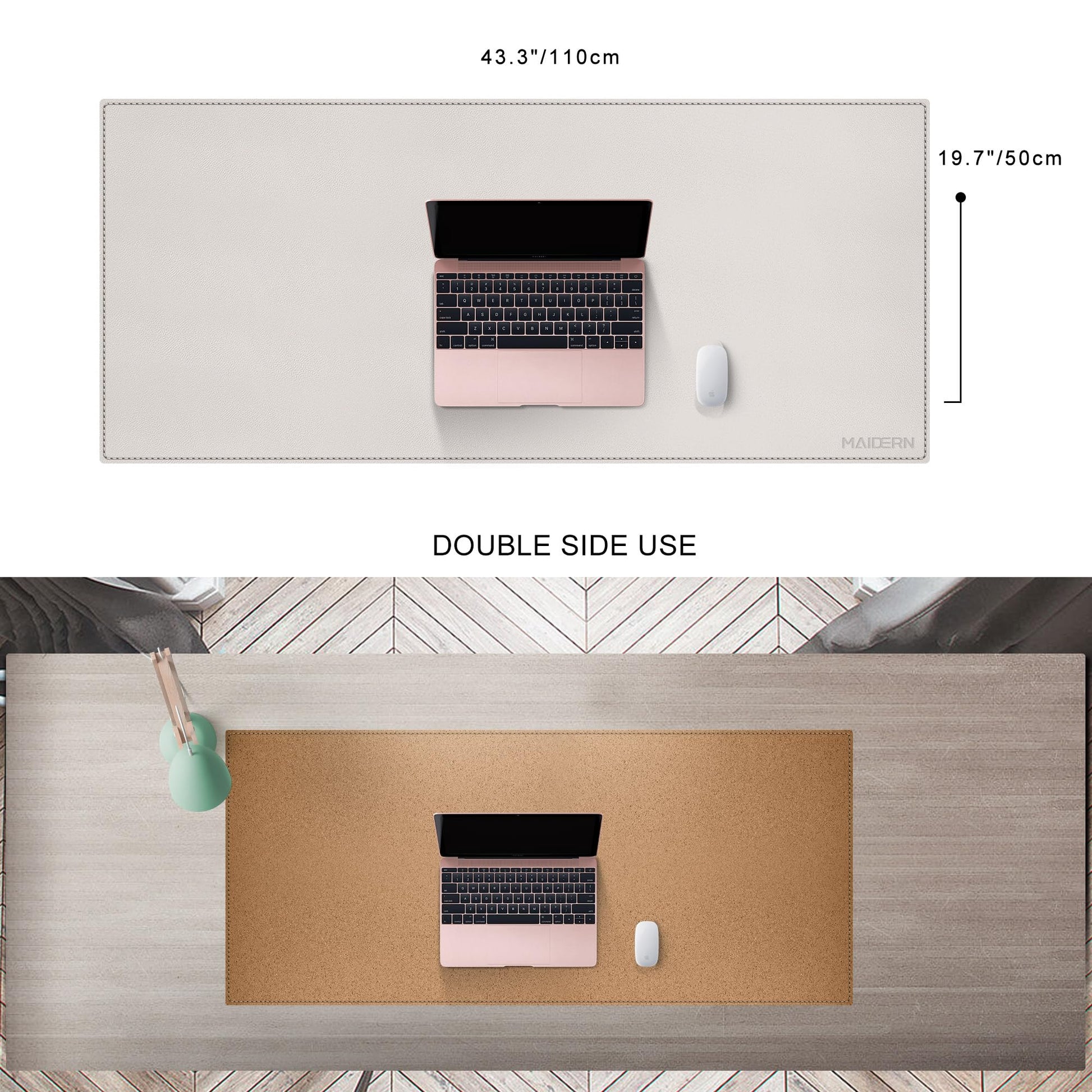 MAIDERN 43.3”x 19.6” Cork & Leather Desk Mat, Large Desk Pad (Cream)