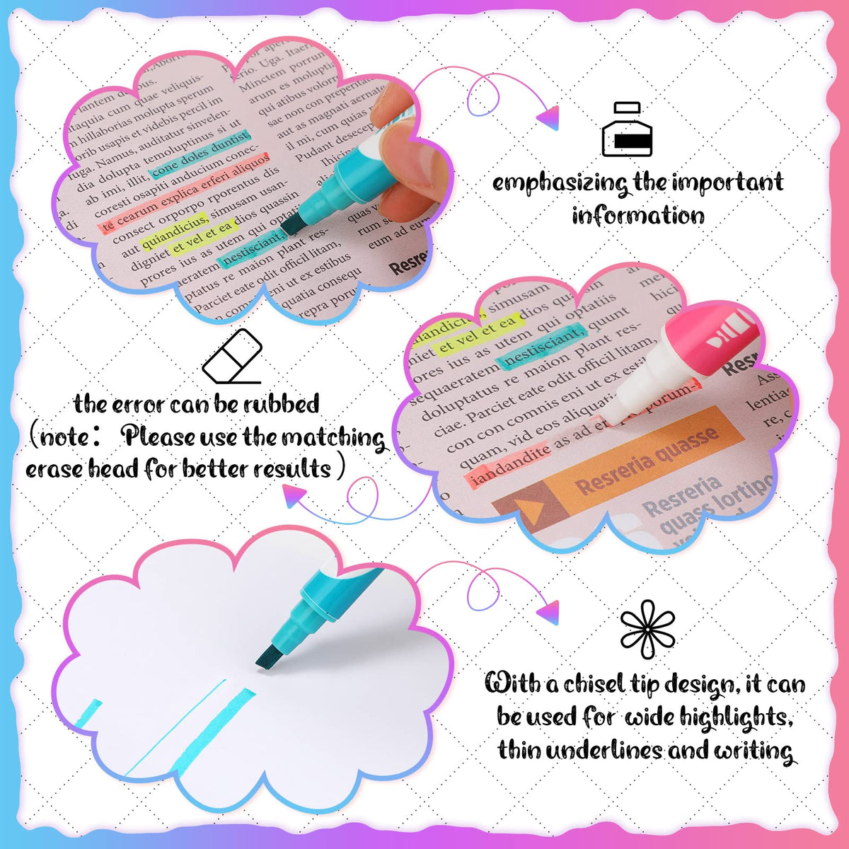 Zhehao 40 Pcs Erasable Highlighters Set, 10 Assorted Pastel Colors