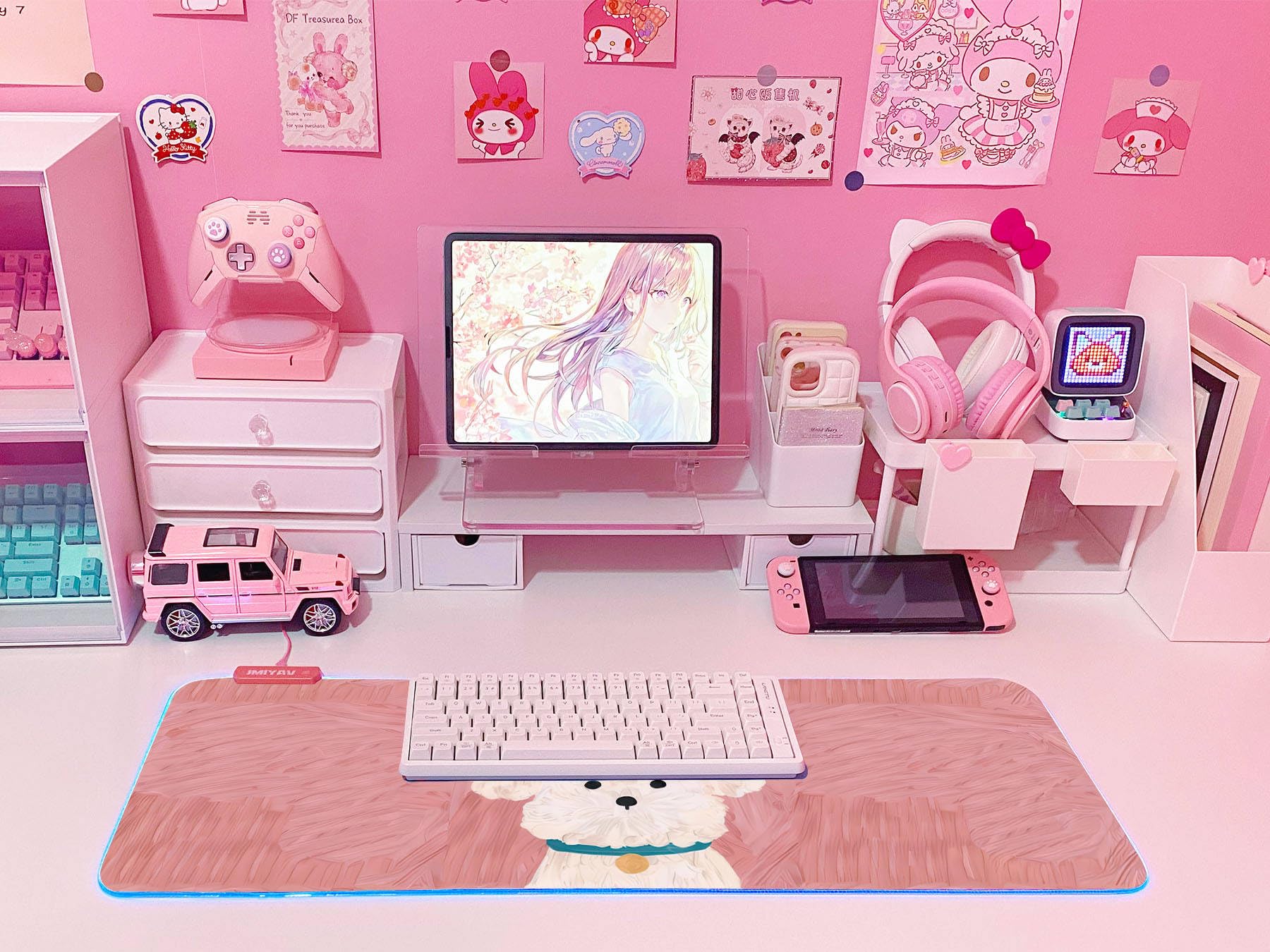 JMIYAV Pink RGB Gaming Mouse Pad 31.5x12 Inch PC XL Large Extended Glowing Led Light Up Desk Pad