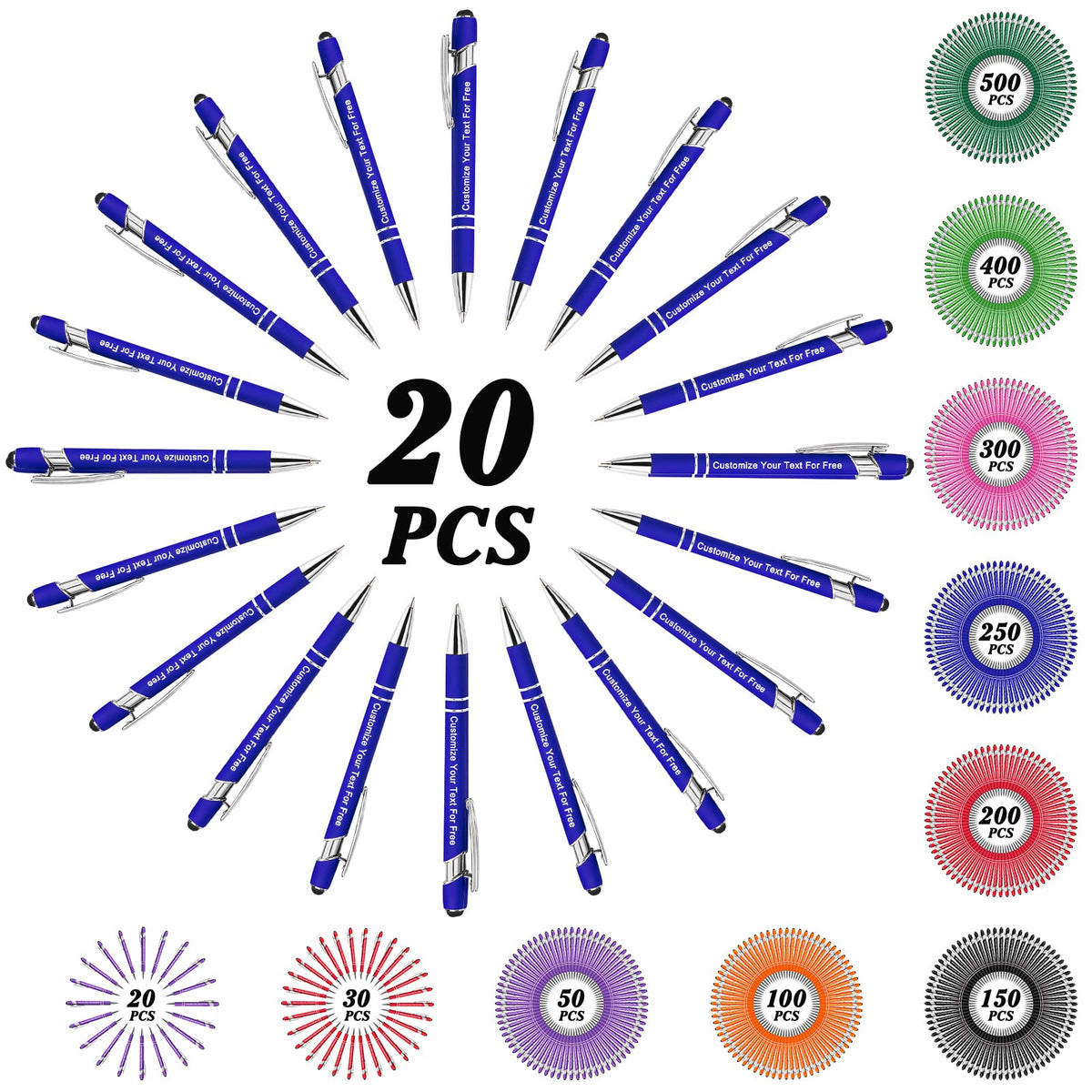 Max 500 Pcs Personalized Pens Bulk, Custom Pens with Free Engraving, Customized Stylus Tip