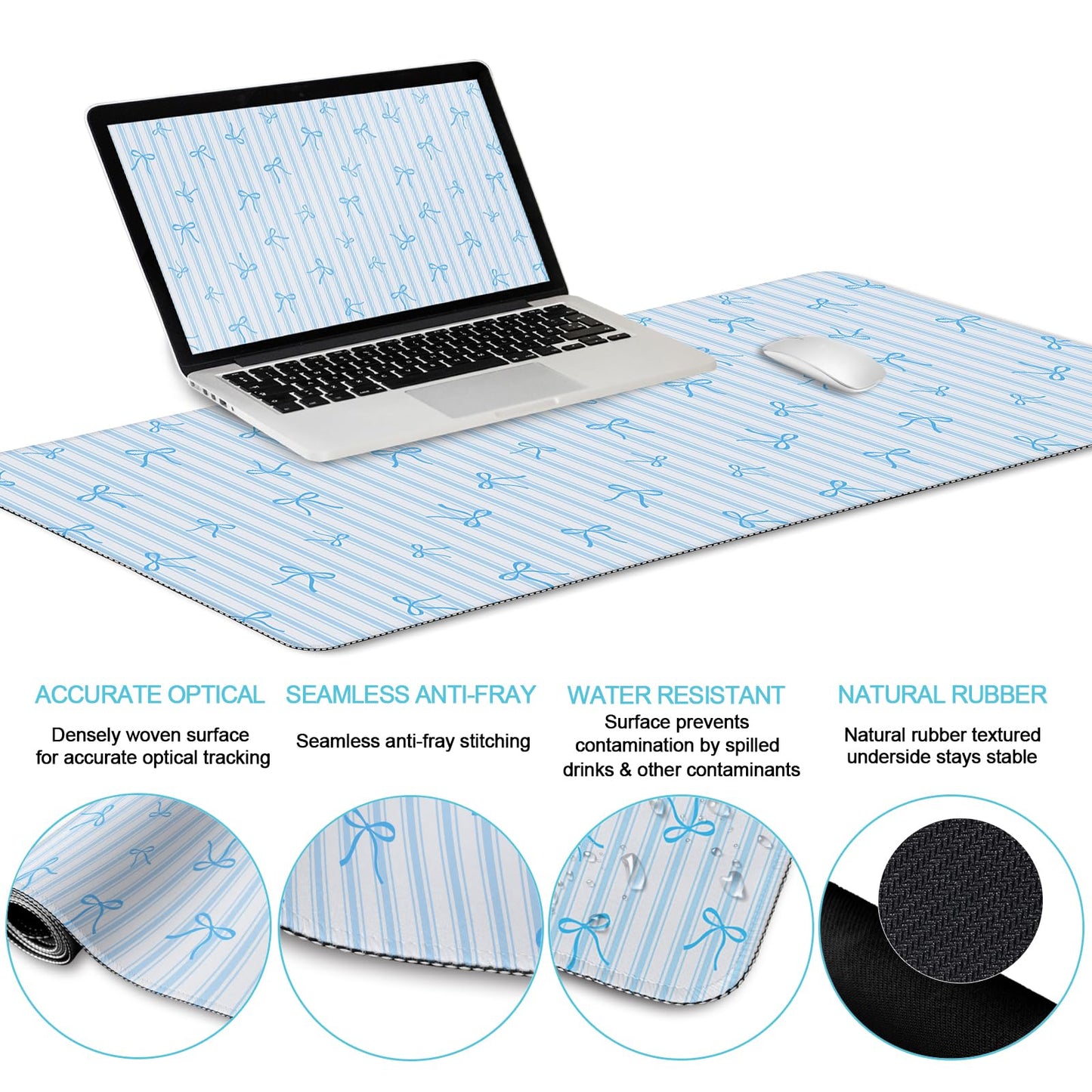 LIMKRIAN Blue Striped Mouse Pad Set Large Desk Mat for Keyboard and Mouse
