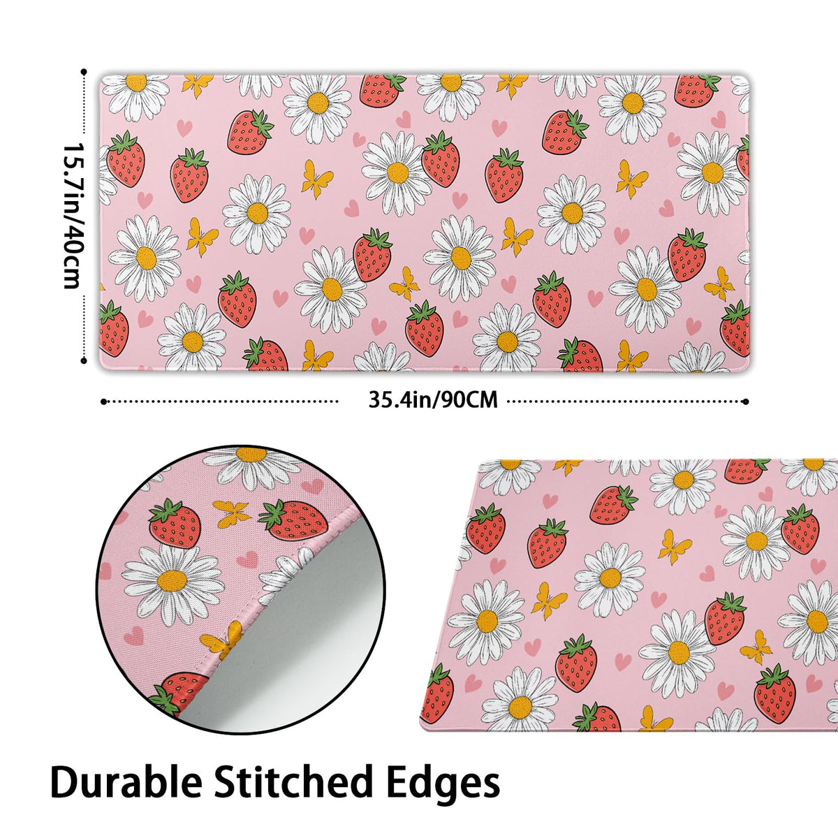 Cute Strawberry Extended Gaming Mouse Pad XXL Pink Cute Desk Mat Kawaii Pink Large Mouse Pad
