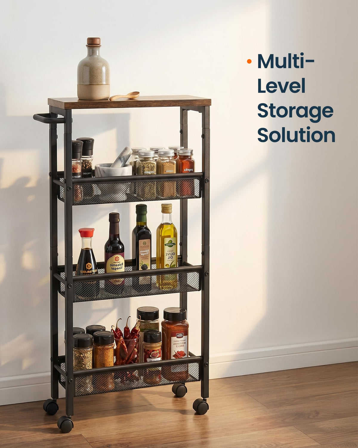 SONGMICS HOME Slim Rolling Cart, 4-Tier Storage Cart with Wheels and Handle, Narrow Utility Cart