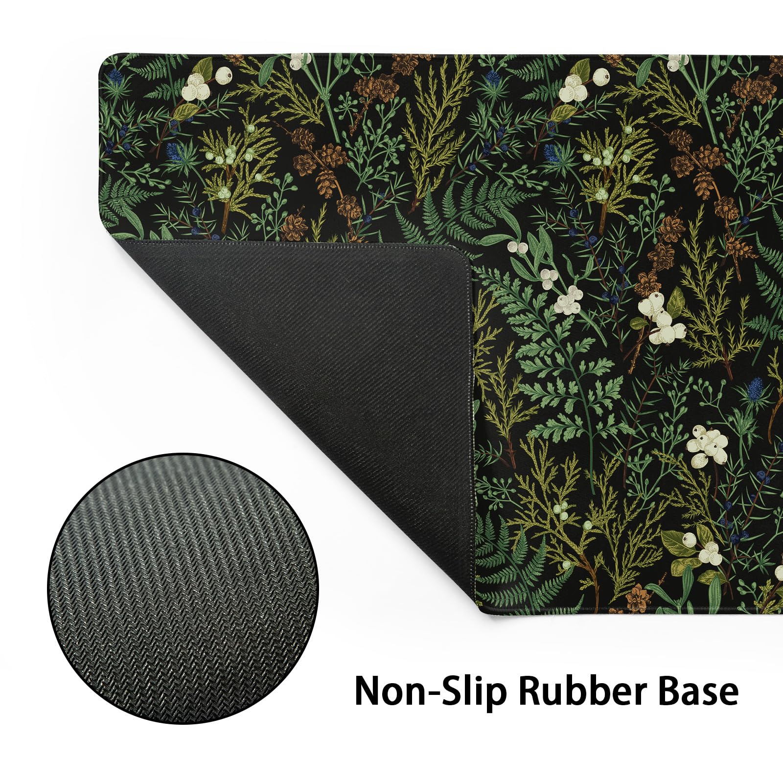 Black Aesthetic Vintage Botanical Gaming Mouse Pad XXL Cute Forest Green Plant Nature Floral