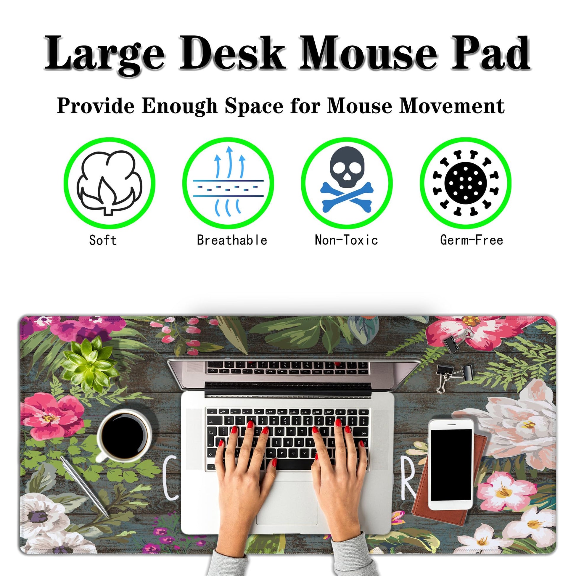 Samgula Keyboard Pad Floral Desktop Pad Big Mouse Pads XXL Mouse Pad Gaming Mouse Mat Waterproof