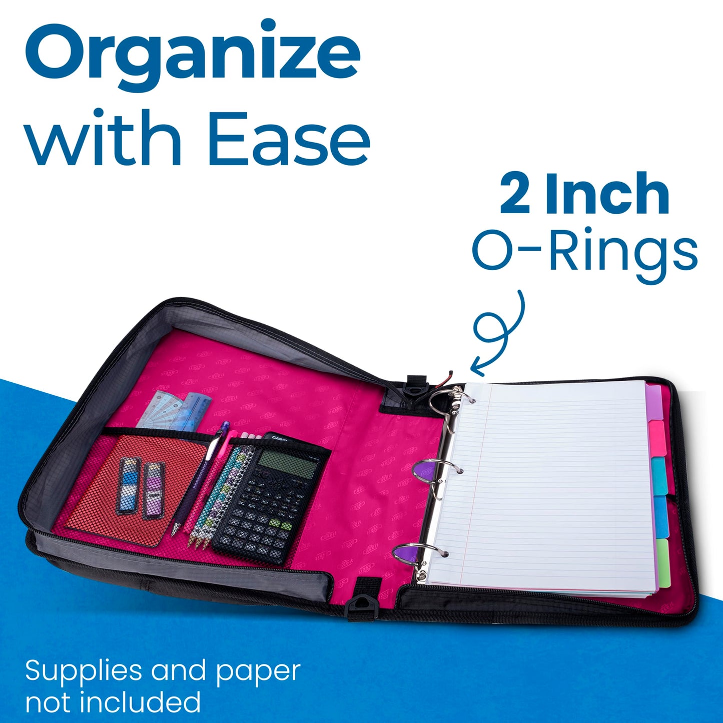 Case-it School Zipper Binder | 2-Inch O-Rings | 400-Sheet | LT-007 Magenta