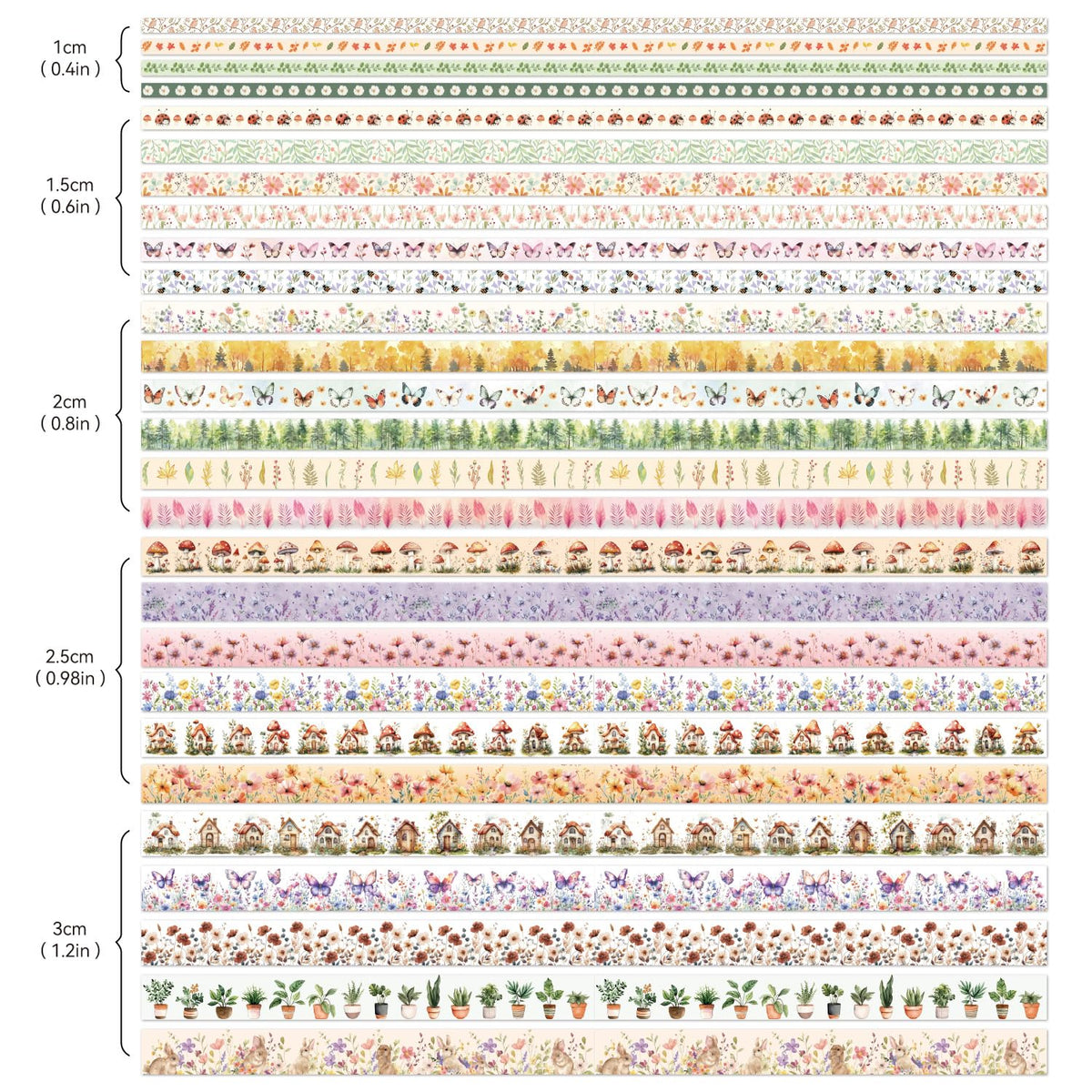 PAGEMORE 27 Rolls Vintage Washi Tape Set, Floral Butterfly Forest Mushroom Botanical Flower