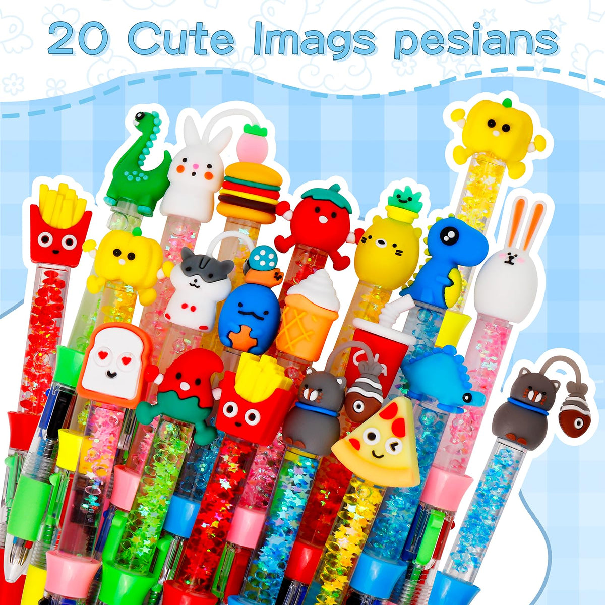 CZWZ 20Pcs Multicolor Pens in One 4-in-1 Cute Pens Bulk for Kids, Ballpoint Pen for Birthdays and