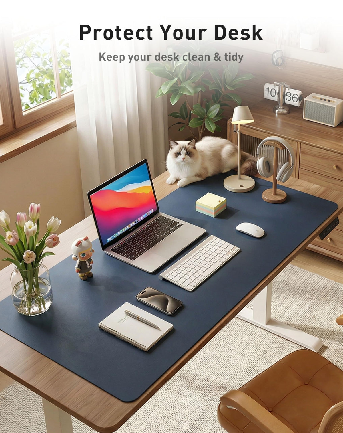 Aothia Faux Leather Desk Mat - Large Mouse Pad, Non-Slip PU Leather Blotter, Waterproof Writing