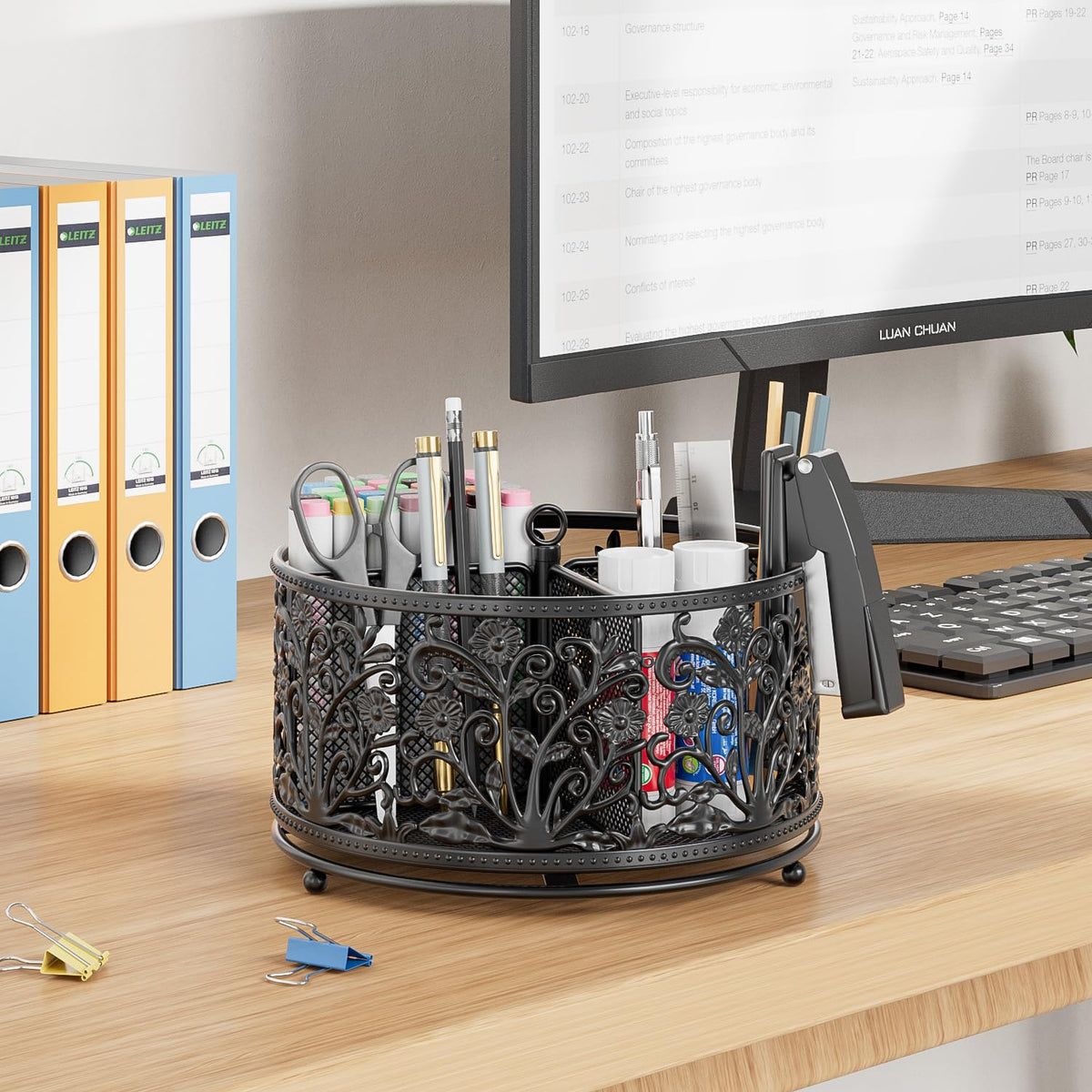 EKNITEY Pencil Holder for Desk - 360° Rotating Pen Holder Organizer Caddy