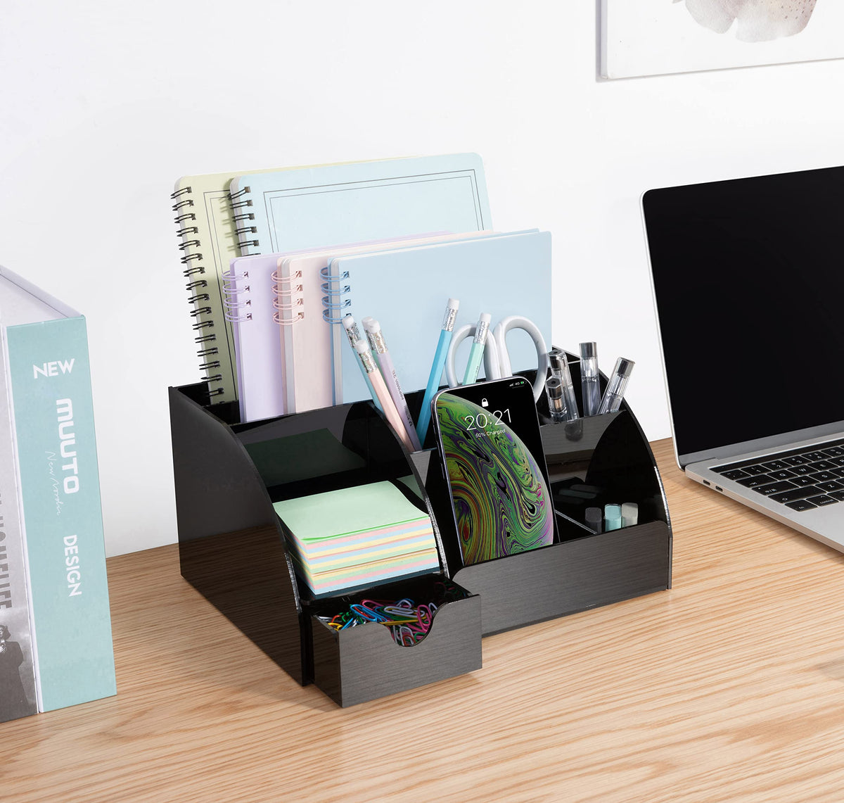 My Space Organizers Black Desk Organizer with 9 Compartments - Desktop Office Supplies and Desk