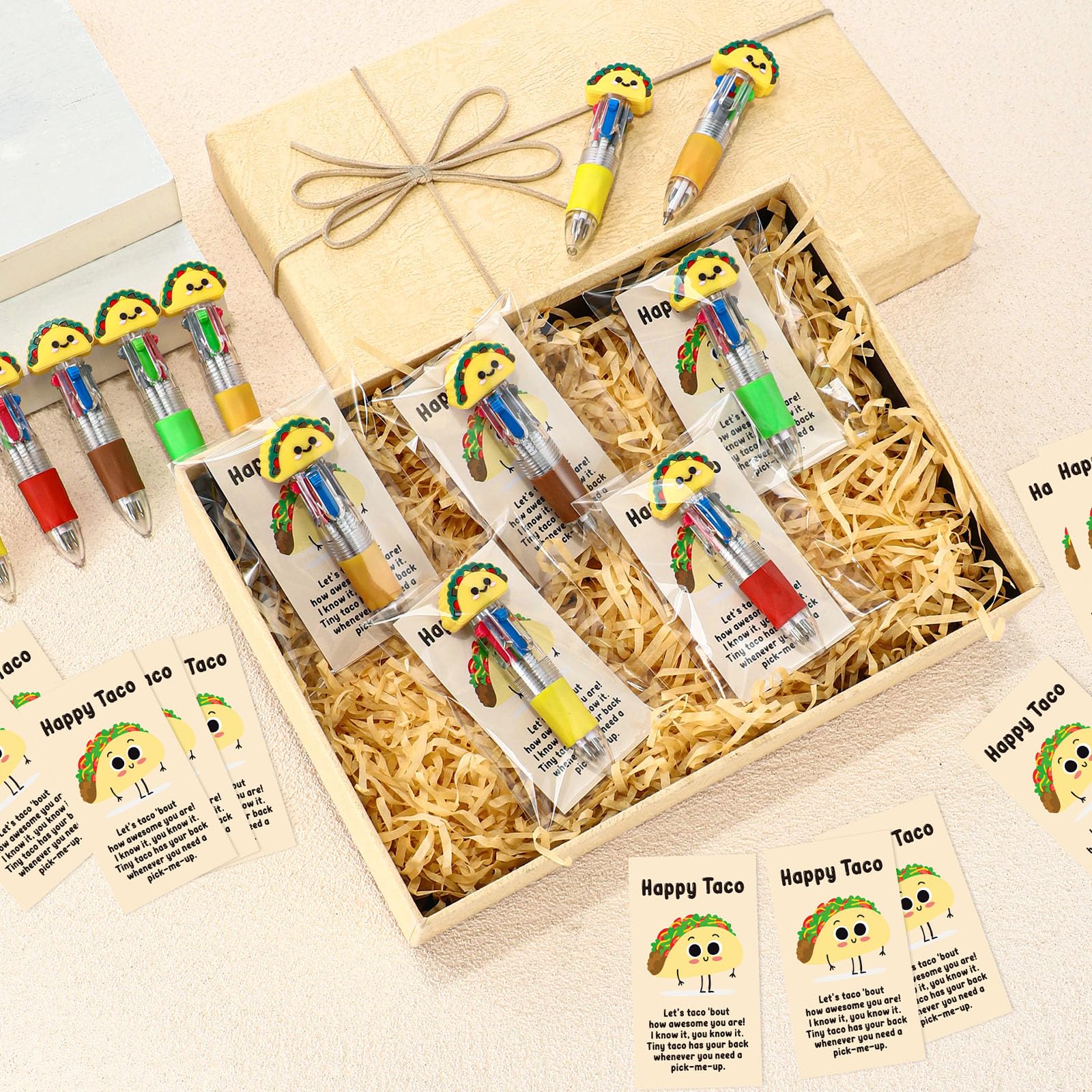 Sayglossy 36 Sets Taco Pens Bulk, 4-in-1 Taco Party Favor Pens with Cards