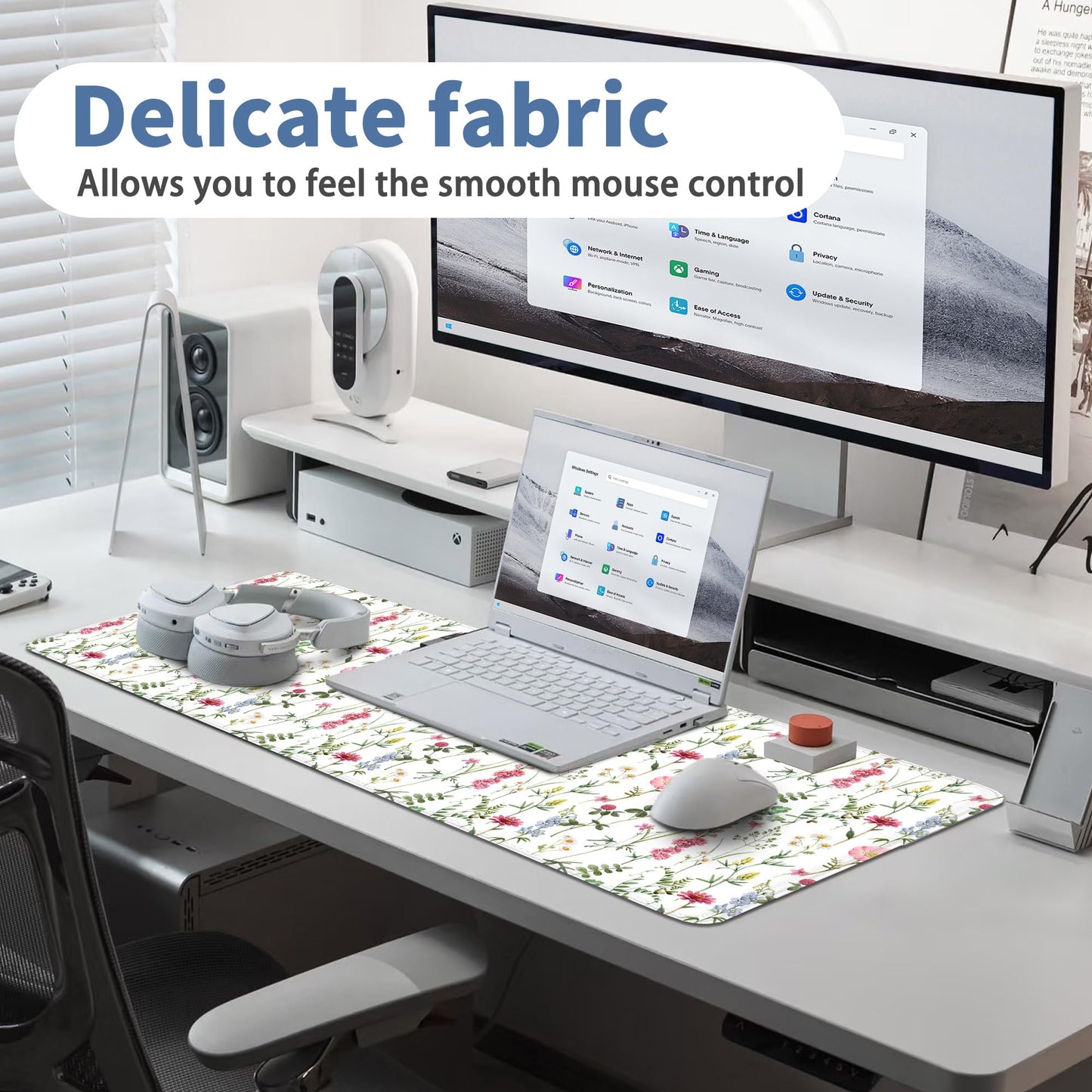 White Kawaii Flower Mouse Pad Large Desk Mat Extended Keyboard Mouse Pad Cute Mousepad with