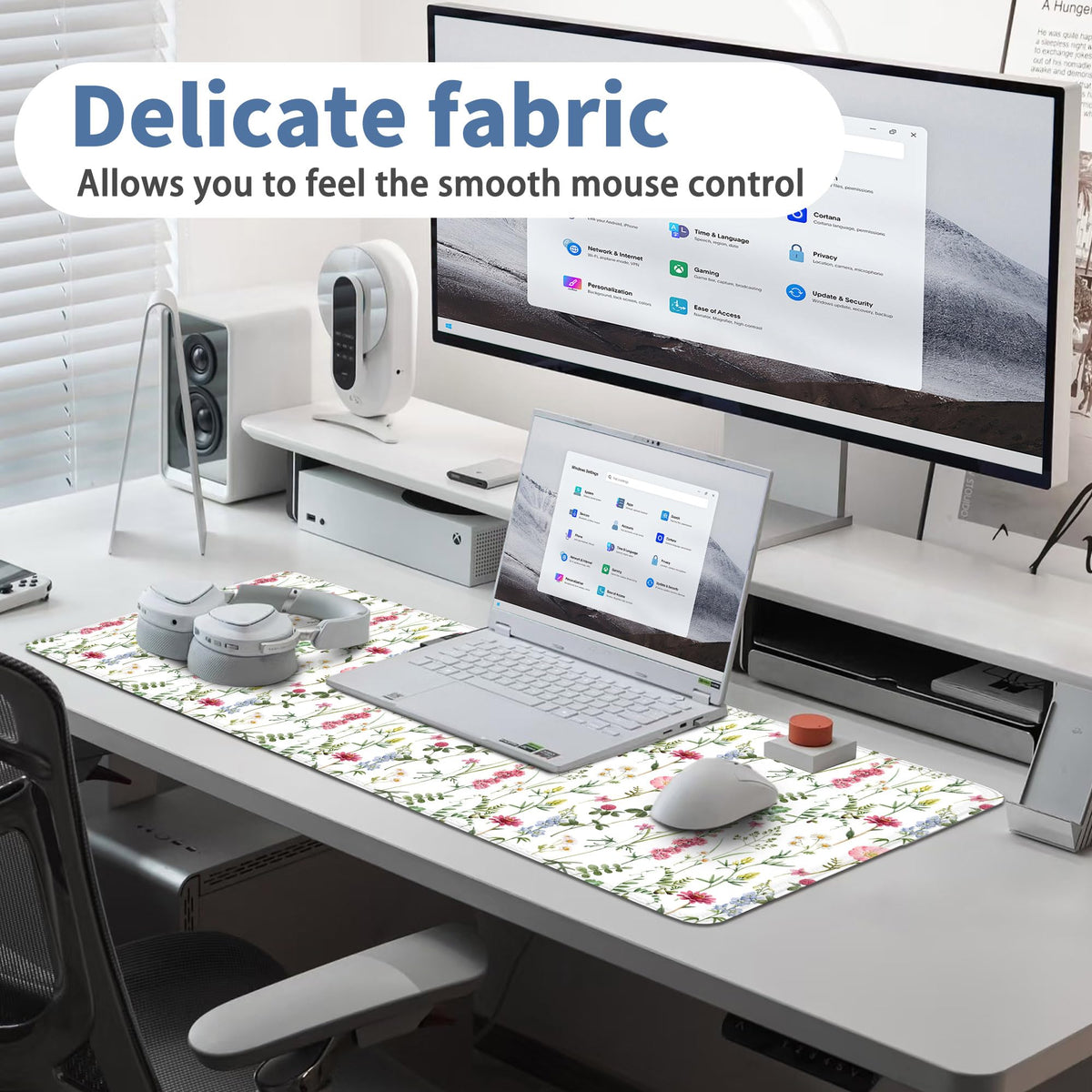 White Kawaii Flower Mouse Pad Large Desk Mat Extended Keyboard Mouse Pad Cute Mousepad with