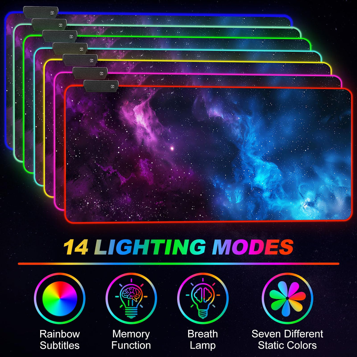 ARTSO RGB Mouse Pad Led,XXL Large Mouse Pad Purple Blue Starry Nebula, Big Mouse mat Computer