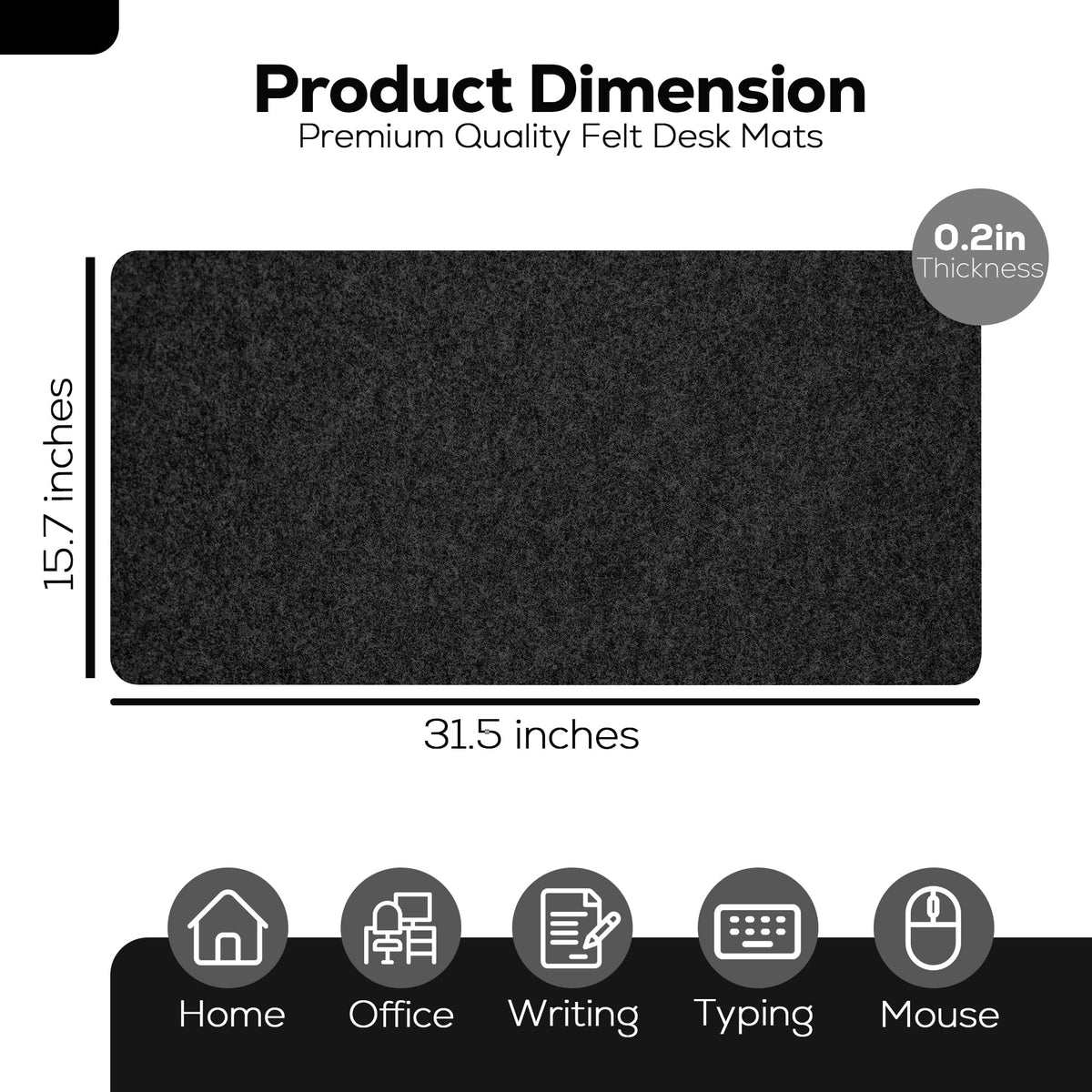 Felt Desk Mat - 31 x 15.7 Inches, Large Black Wool Desk Elbow Mouse Pad with Rugged Rubber Grip for