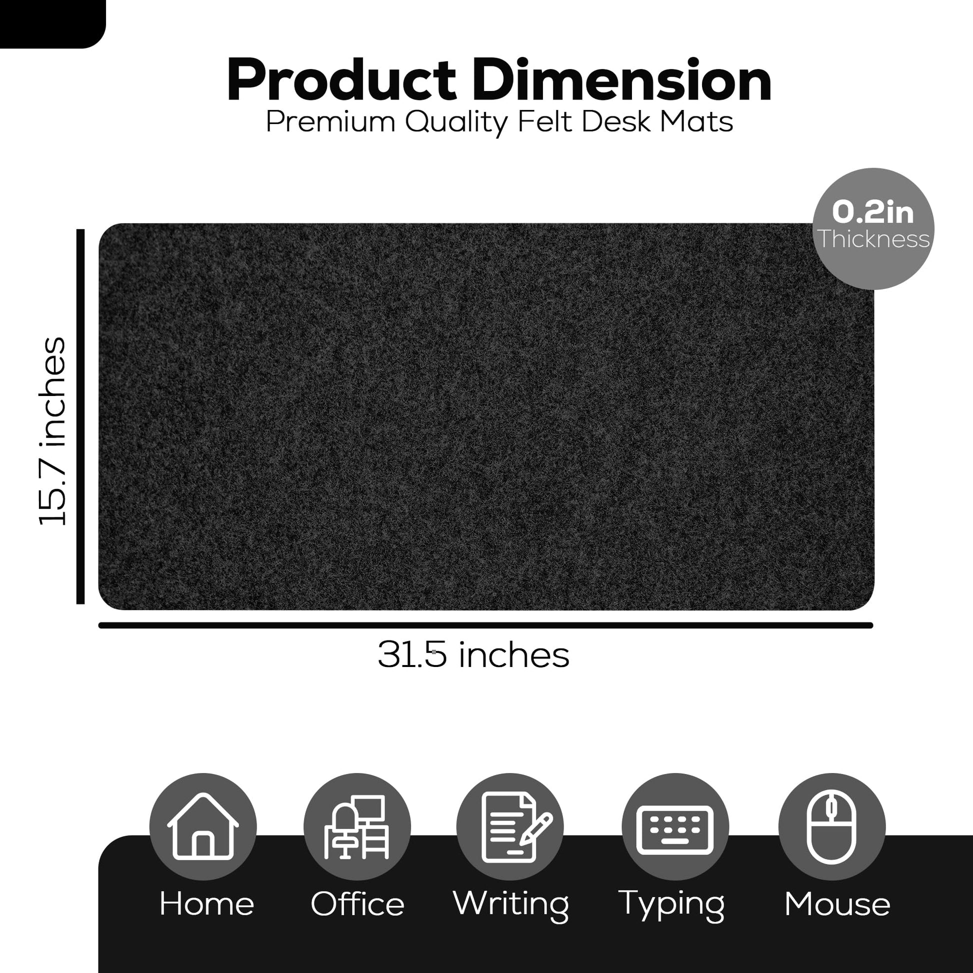 Felt Desk Mat - 31 x 15.7 Inches, Large Black Wool Desk Elbow Mouse Pad with Rugged Rubber Grip for