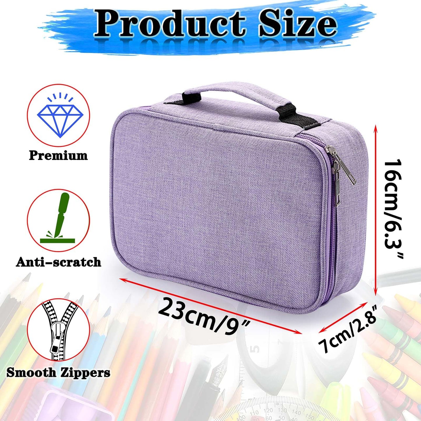 BTSKY® High Capacity Zipper Pens Pencil Case- Multi-Functional Stationery Pouch 72 Slots Colored