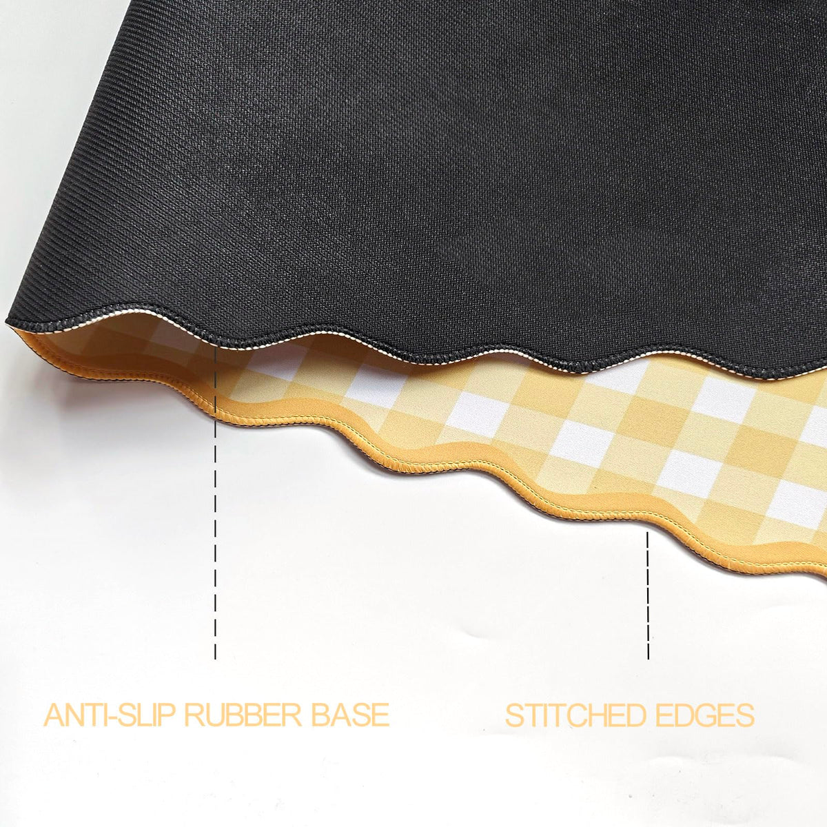 ohisxiacy Scalloped‌ Checkered Gingham Desk Mat Cute Yellow Pastel Large Mouse Pad Kawaii