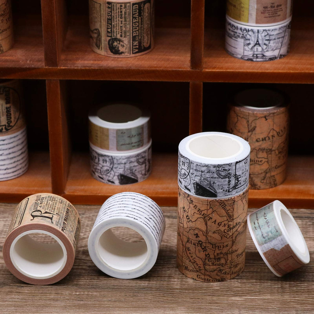 Knaid Vintage Washi Tape Set, Assorted 5 Rolls of Decorative Colored Masking Tapes for