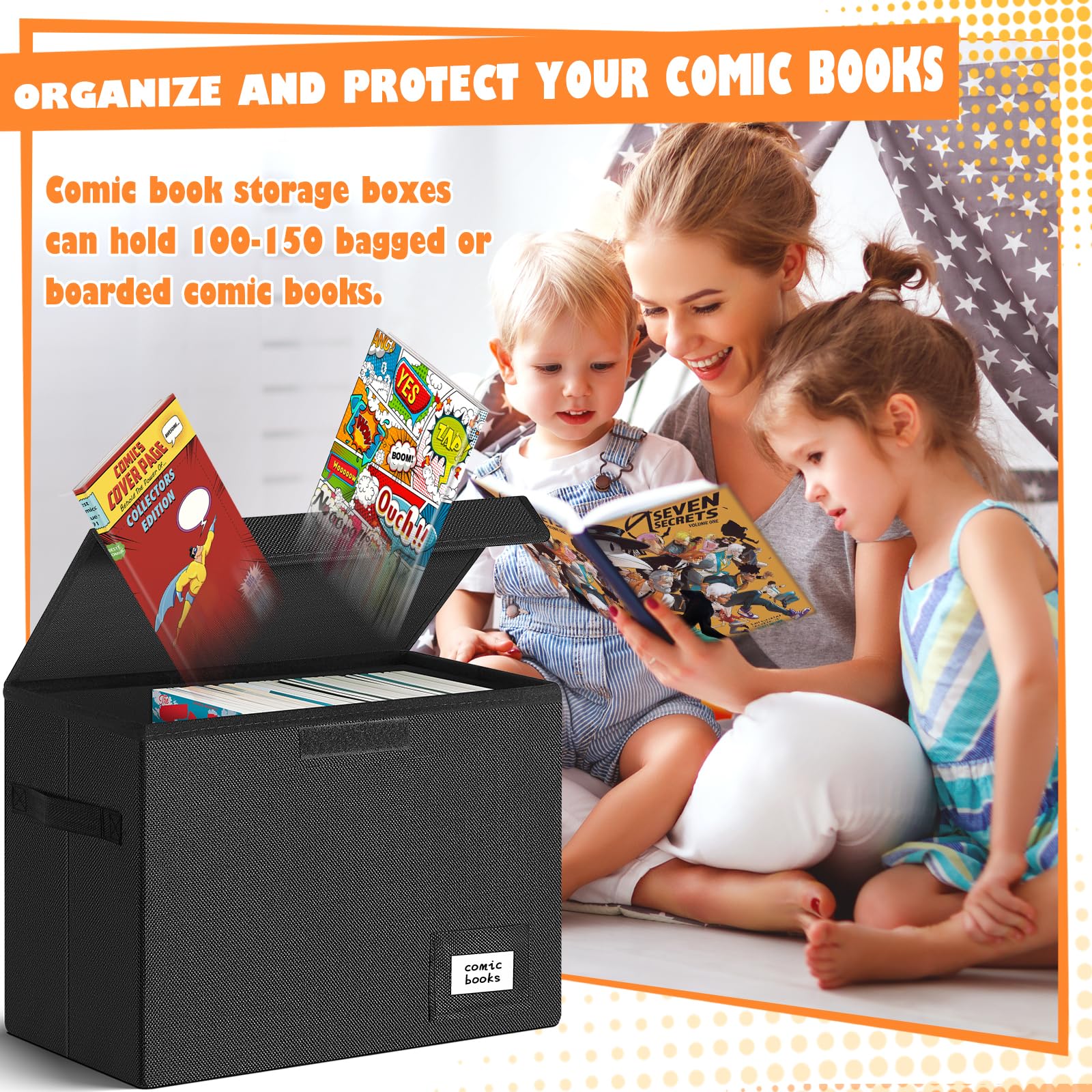 Leffis 2 Pack Collapsible Comic Book Storage Box Black 15.5" X 7.5" X 11.3"