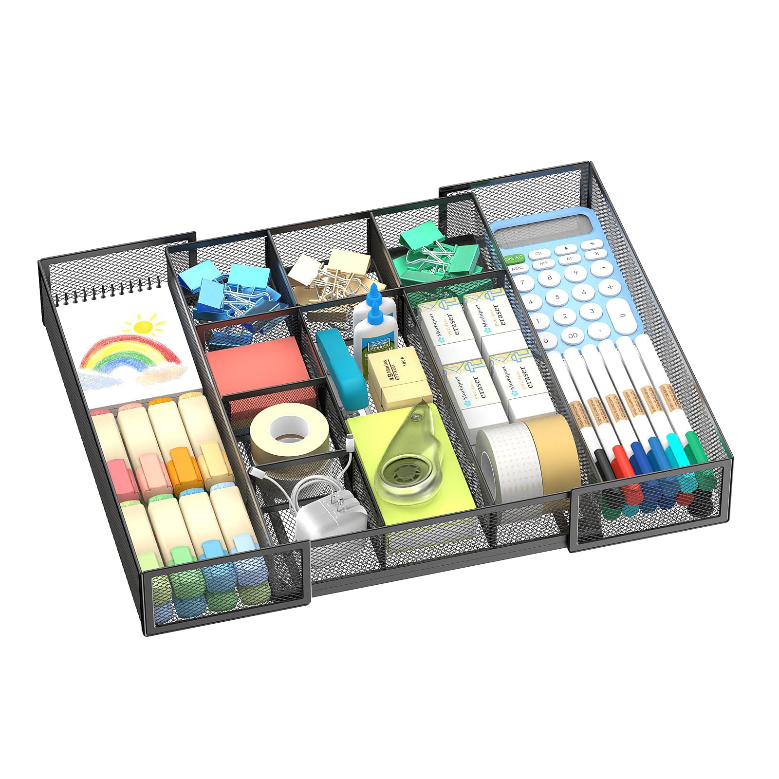 ReePlan Expandable Desk Drawer Organizer, 10 Adjustable Compartments, Black