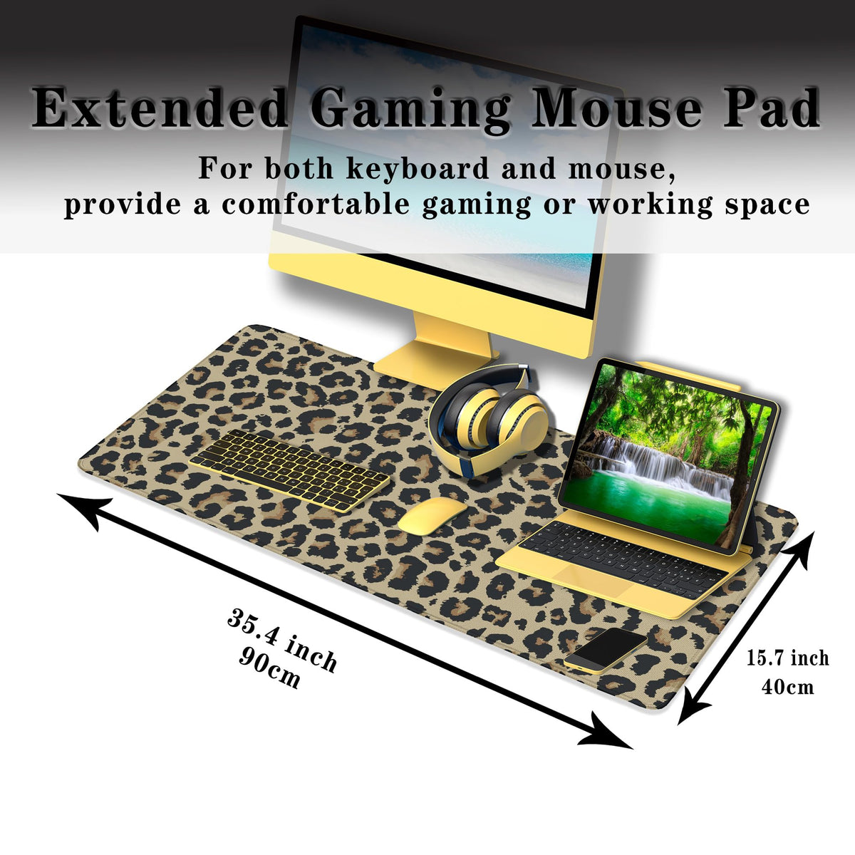 Samgula Large Desk Pad Black and Yellow Long Mousepad, Keyboard Mouse Pads Gaming Desk Mats, Full