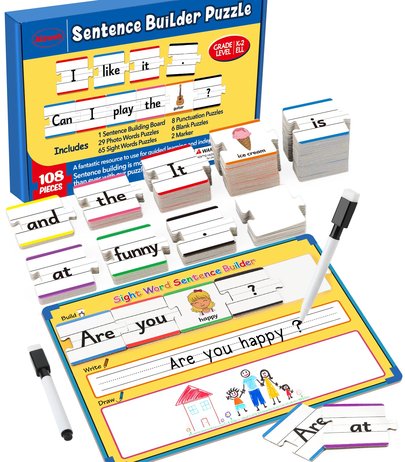 Aizweb Sentence Building Games,Phonics Puzzles for Kids Ages 5-8,Montessori Phonics Reading
