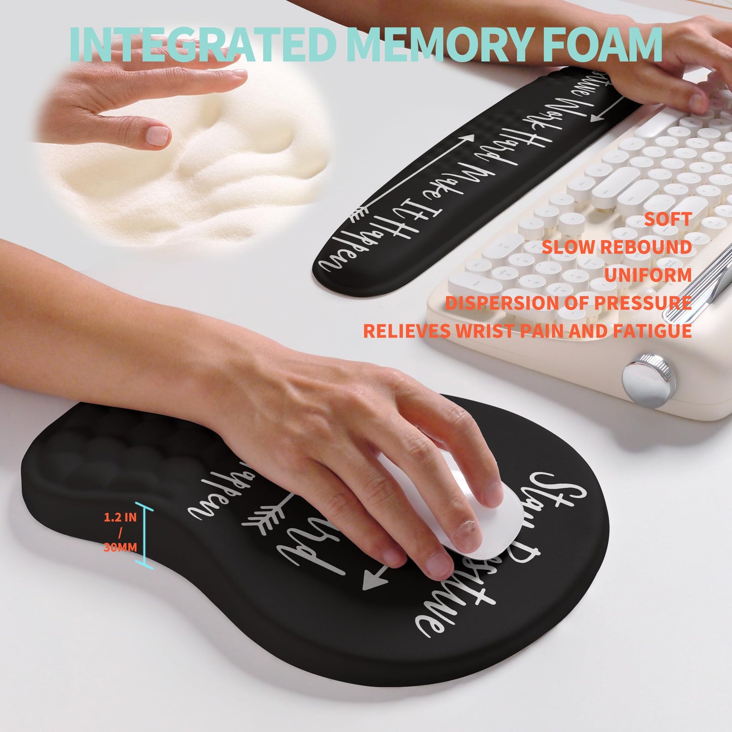 KUOSGM 2-in-1 Ergonomic Set, Wave Rise Keyboard Wrist Rest and Massage Bulge Slope Mouse Pad Wrist
