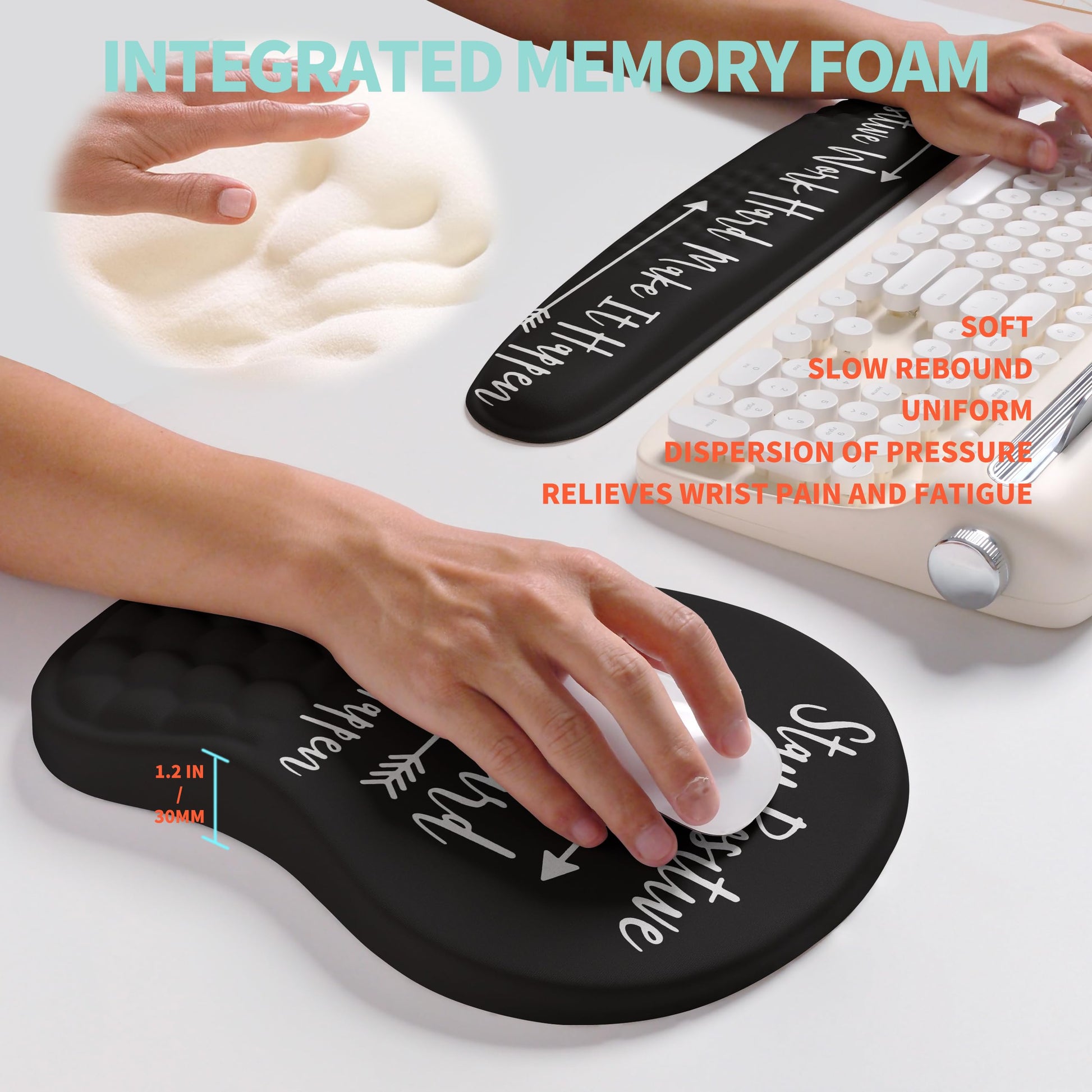 KUOSGM 2-in-1 Ergonomic Set, Wave Rise Keyboard Wrist Rest and Massage Bulge Slope Mouse Pad Wrist
