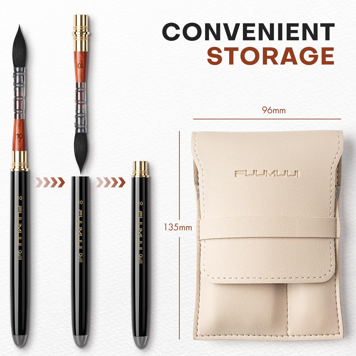 Travel Watercolor Brushes, Fuumuui Professional 6pcs Natural Soft Squirrel Hair Watercolor Travel