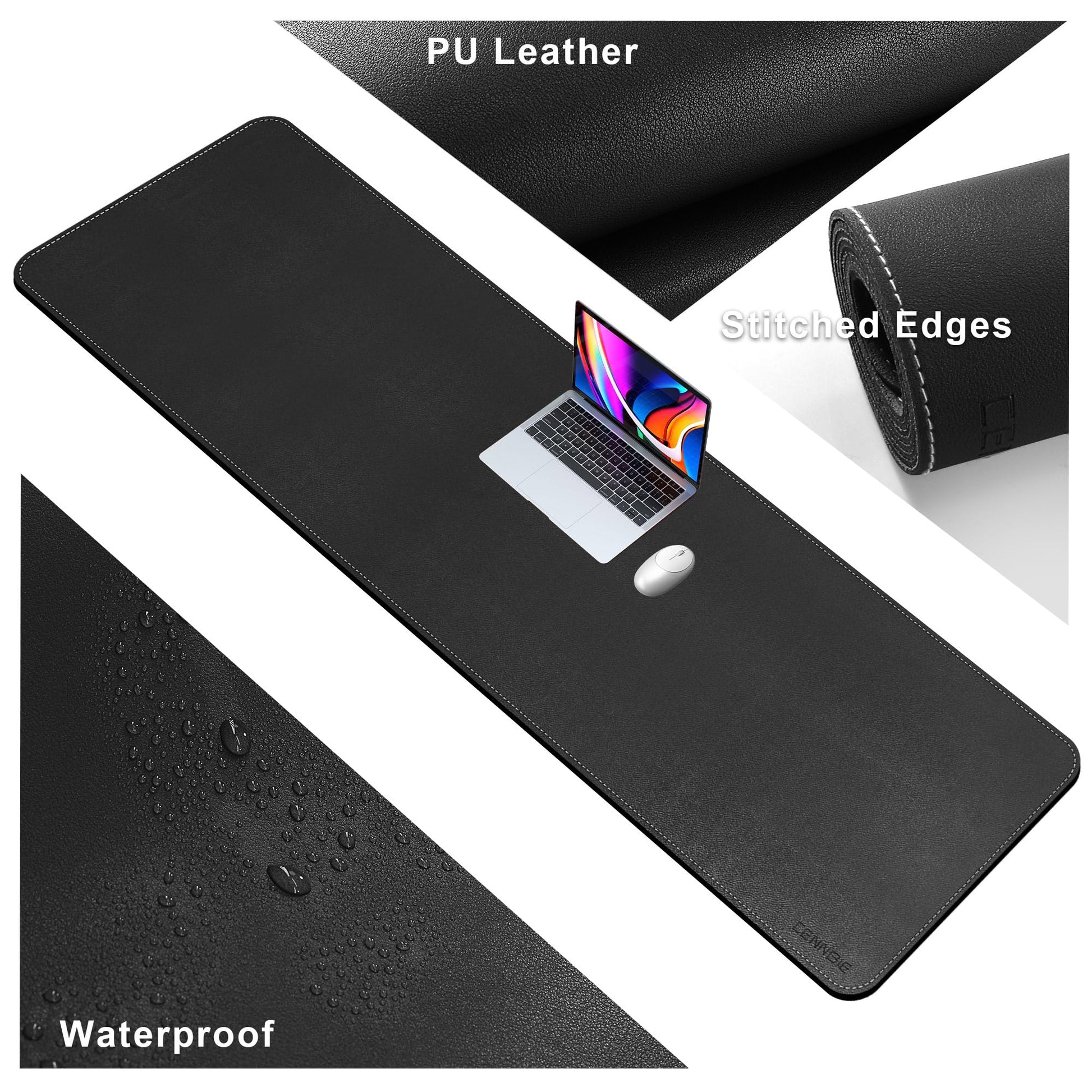 CENNBIE Leather Desk Mat, 71" x 19.6" Large Mouse pad for Desk (Black)
