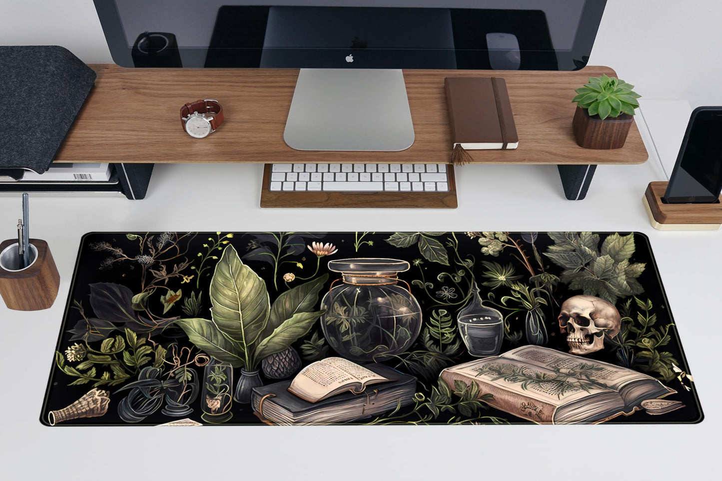 Dark Academia Desk Mat Mouse Pad XL Extended Large Gaming Desk Pad Mousepad, Mystical Green Plant