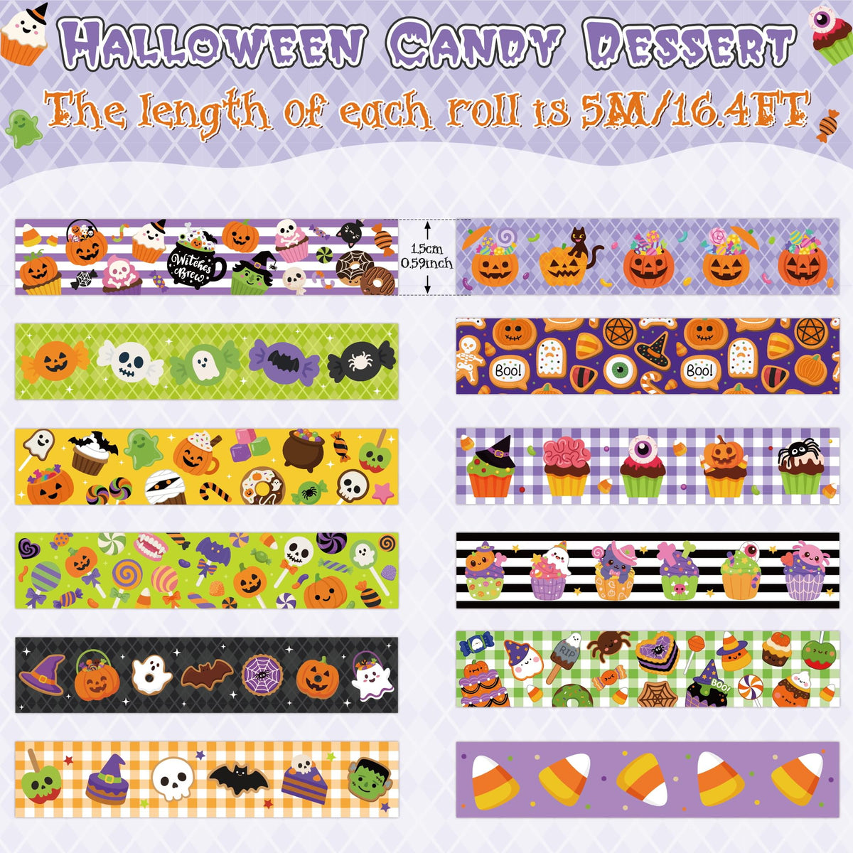 BkeeCten 12 Rolls Candy Dessert Washi Tape for DIY Craft Gift Wrapping