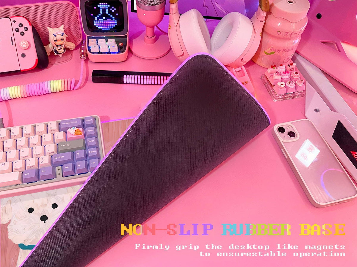 JMIYAV Pink RGB Gaming Mouse Pad 31.5x12 Inch PC XL Large Extended Glowing Led Light Up Desk Pad