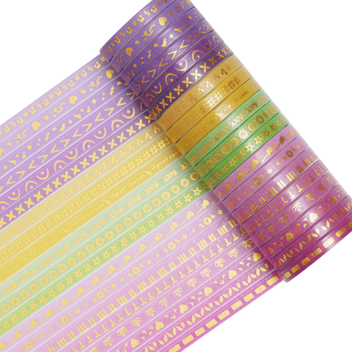 YUBX Skinny Gold Washi Tape Set Basic Foil Print Decorative Masking Tapes for Arts, DIY Crafts