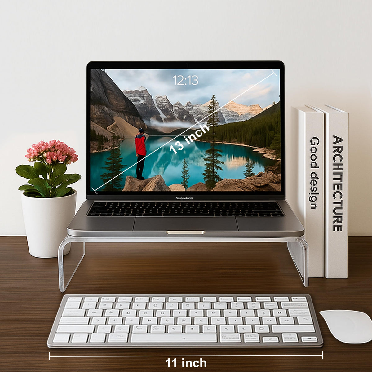 AMT Acrylic Laptop Monitor Stand & Computer Riser with Cat Keyboard Protector, Space-Saving Design