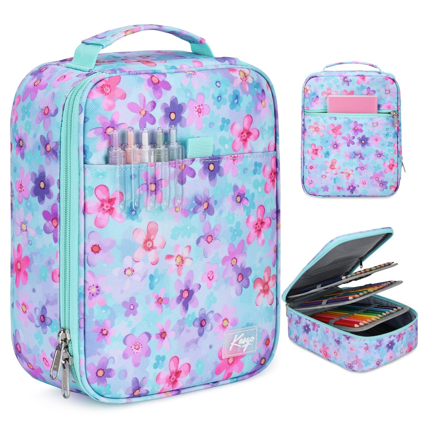 Kasqo Large Pencil Case, 54-Slot Pen Marker Organizer with 5 Layers, Floral