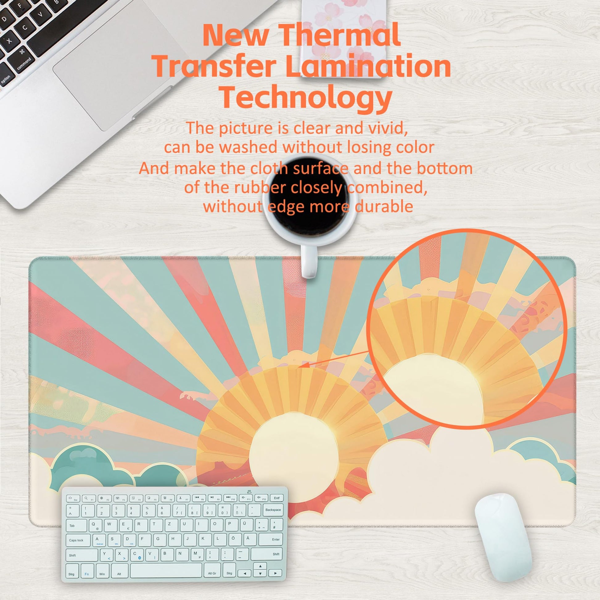 KOAIWPAE Large Gaming Mouse Pad for Desk, Boho Pastel Sun Desk Mat, Colorful Sunshine Desk Pad
